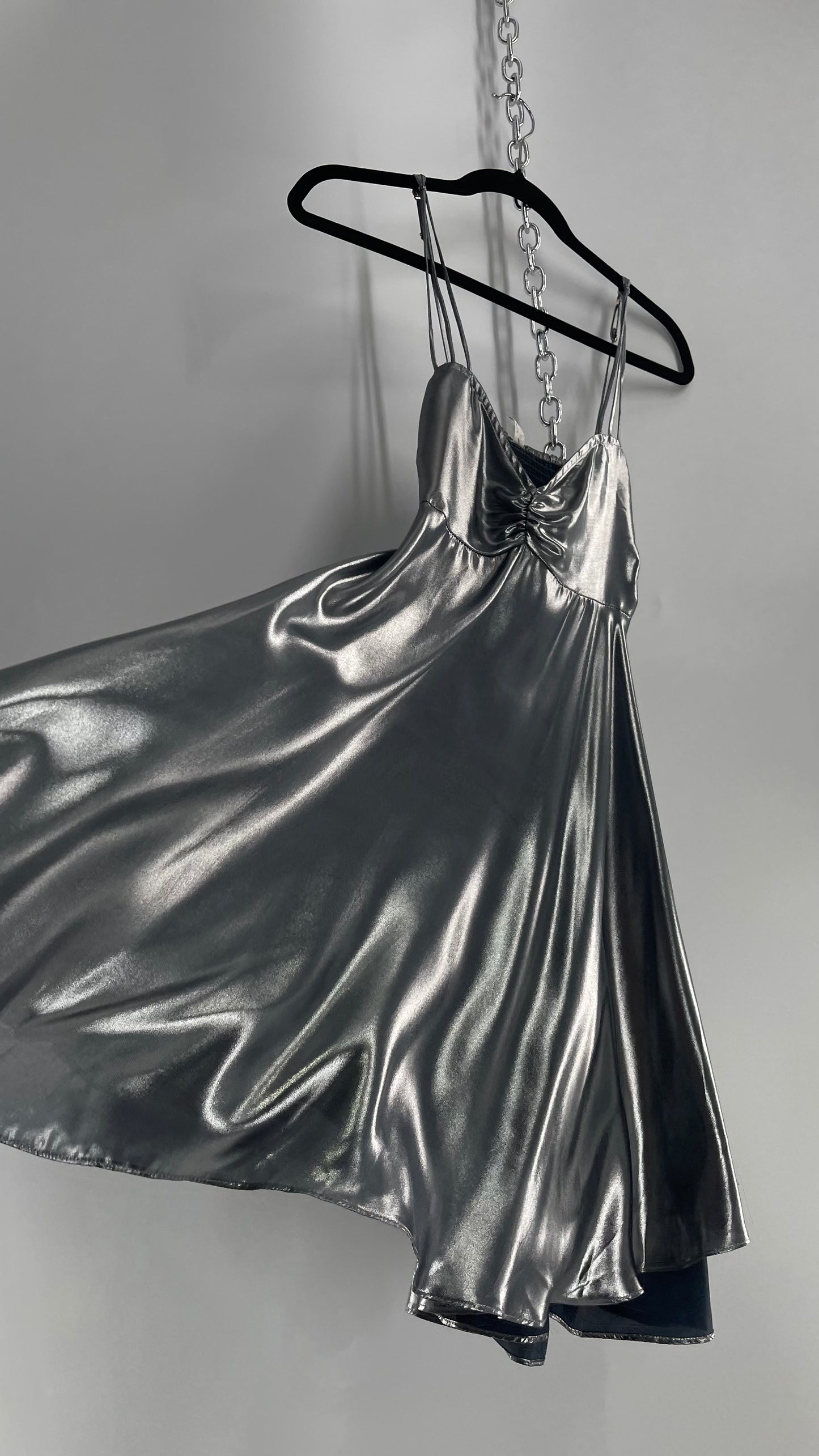 Intimately Free People Liquid Metal Silver Backless Dress (XS)