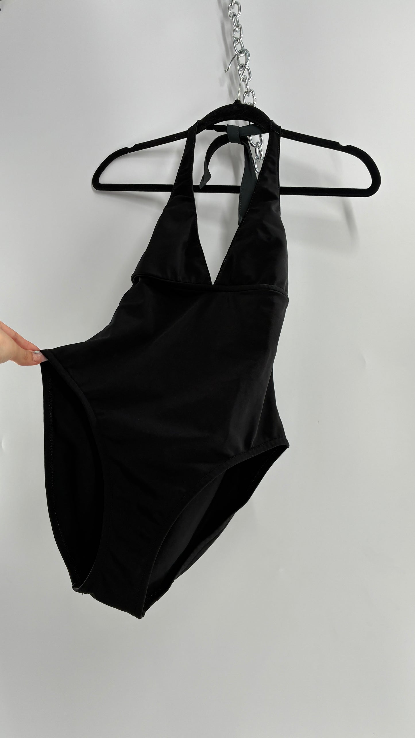 Vintage Black Handmade Retro Style Halter Thick Swimsuit (Small)