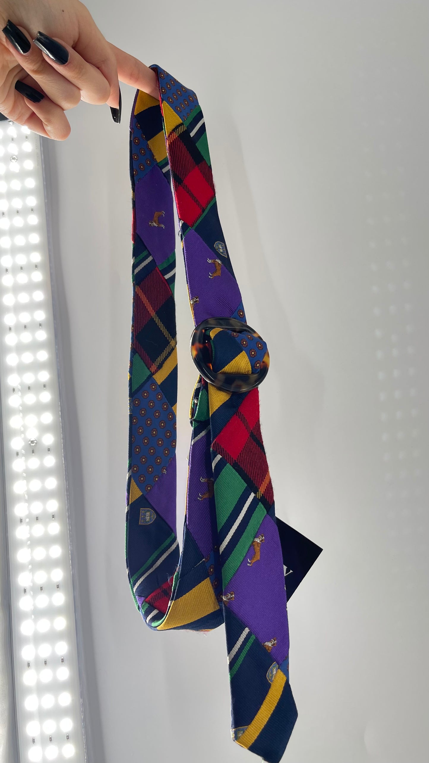 J. Crew Patchwork Tie Belt with Tortoise Buckle (S/M)
