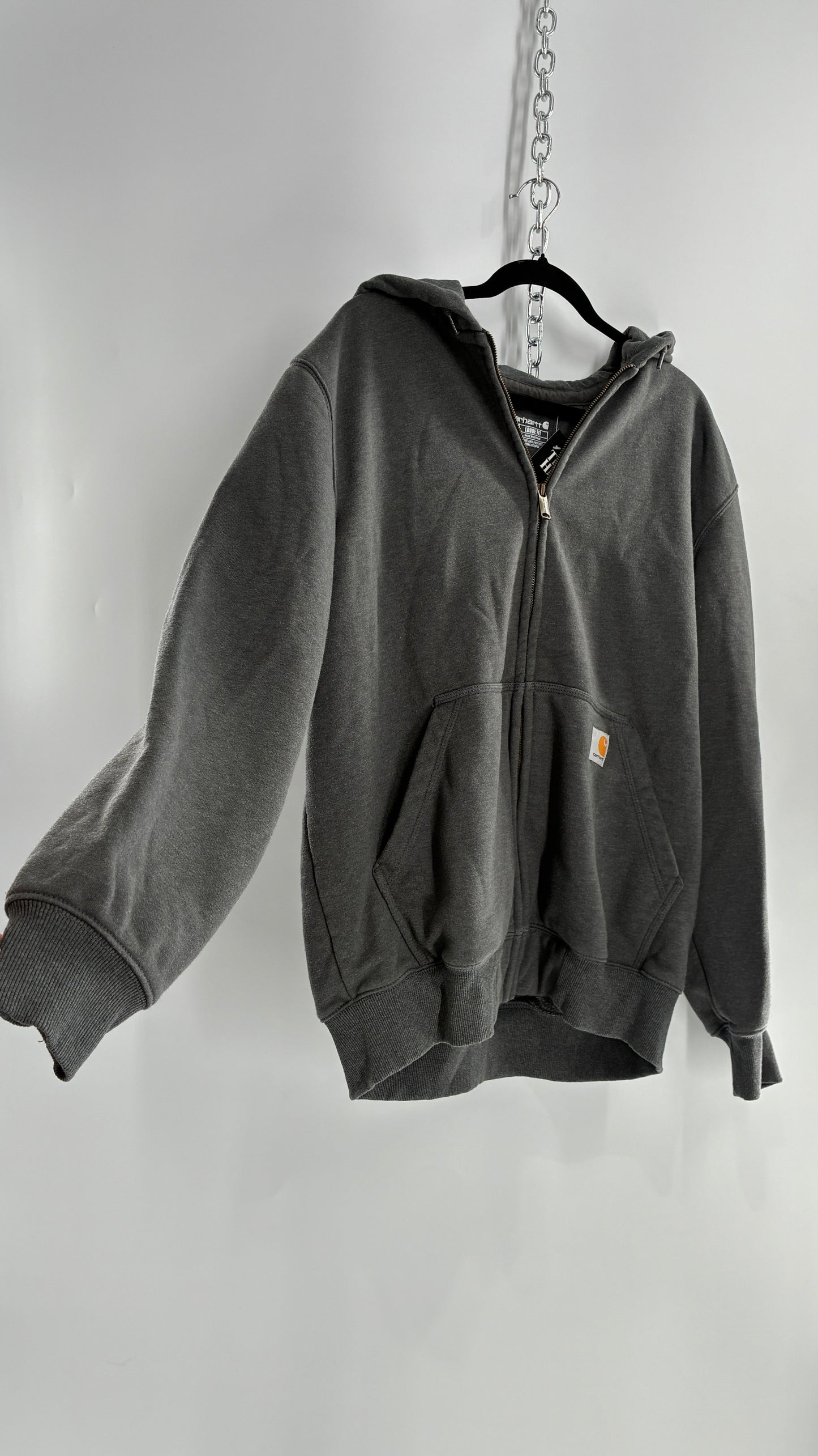 CARHARTT Rain Defender Charcoal Grey Full Zip Heavy Knit Hoodie (Large)