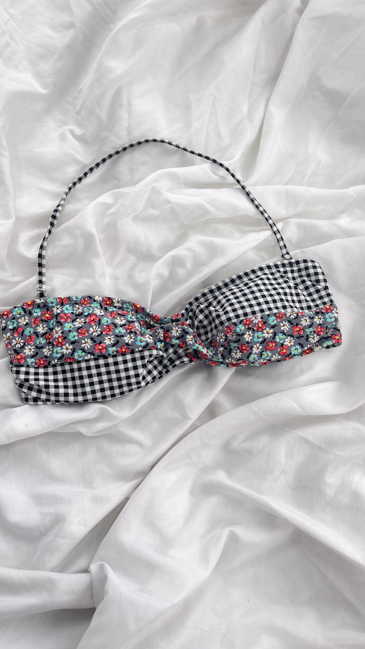 Vintage Wet Seal Checkered and Floral Swim Top (Medium)