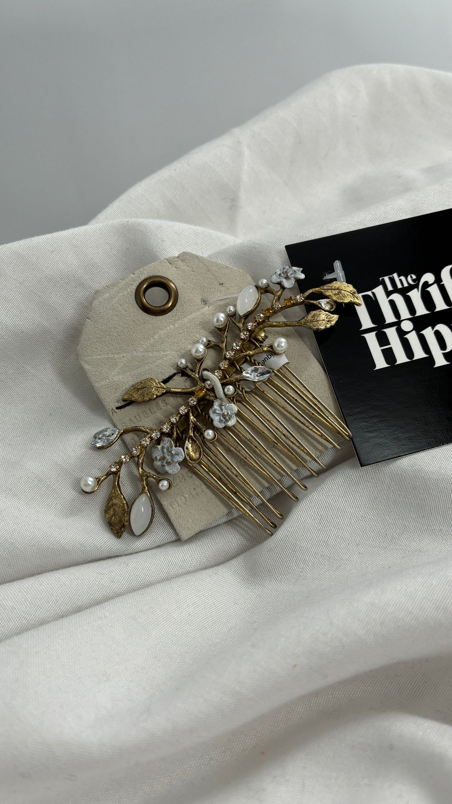 Anthropologie Bronze Metal Floral Beaded Pearl Hair Clip