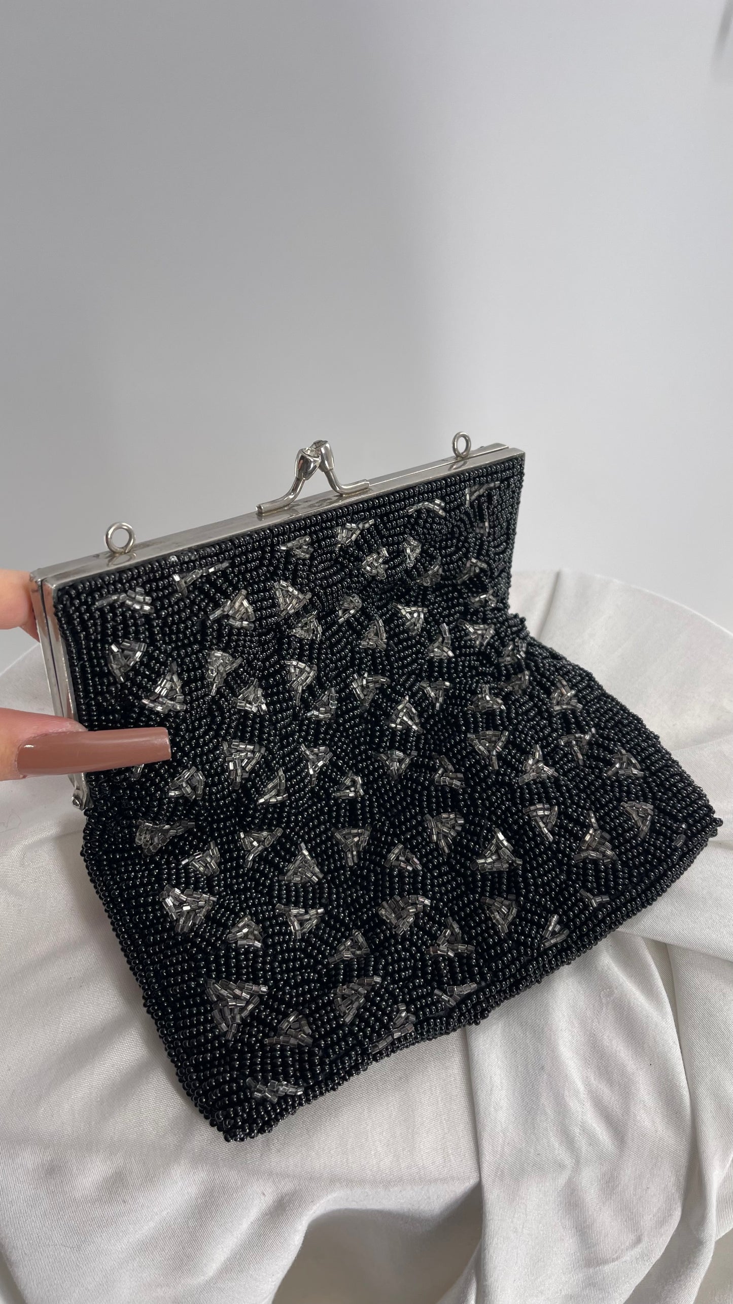 Vintage Black Beaded Pouch Bag