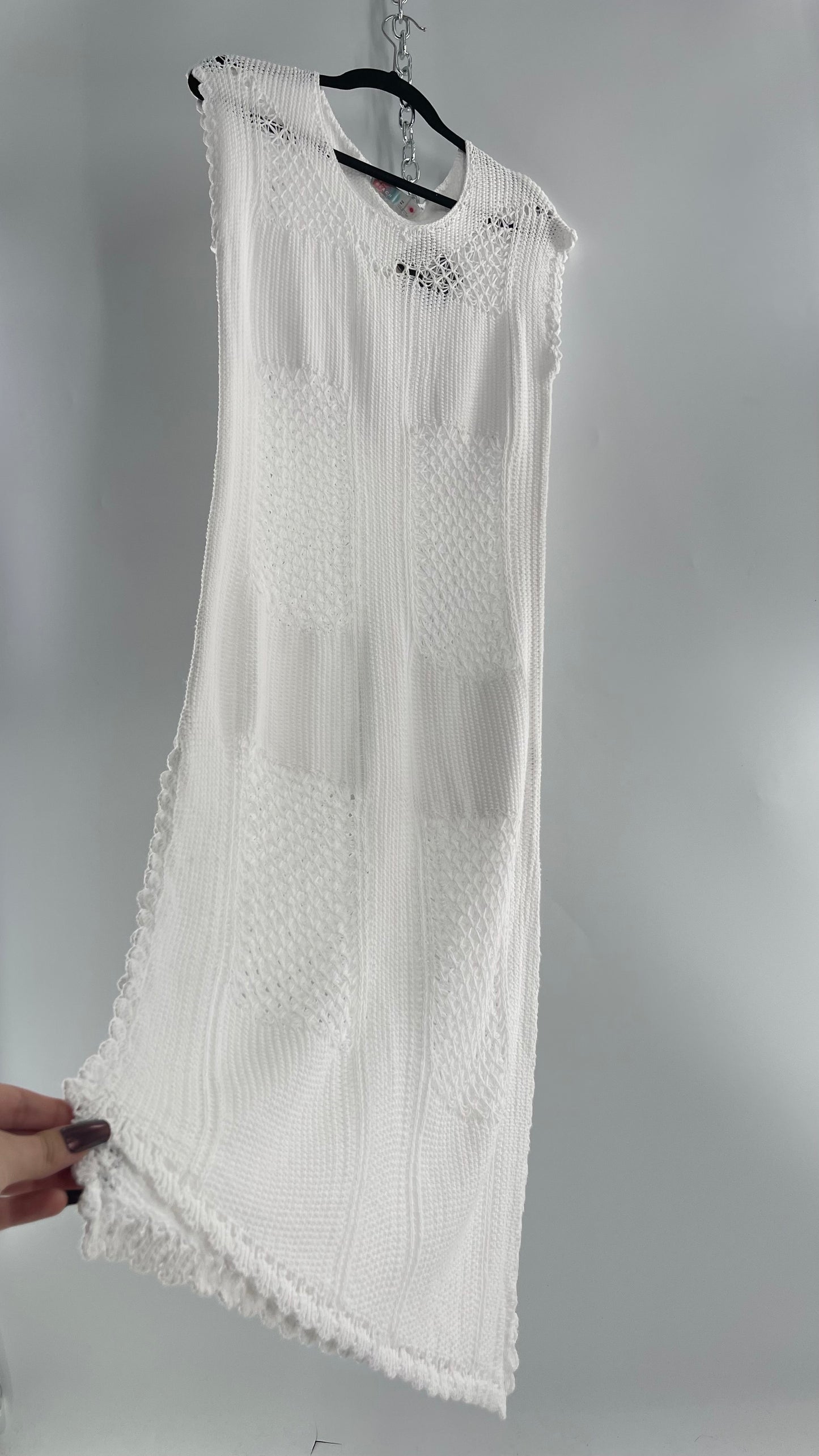 Free People White Crochet Knit Maxi Dress (XS)