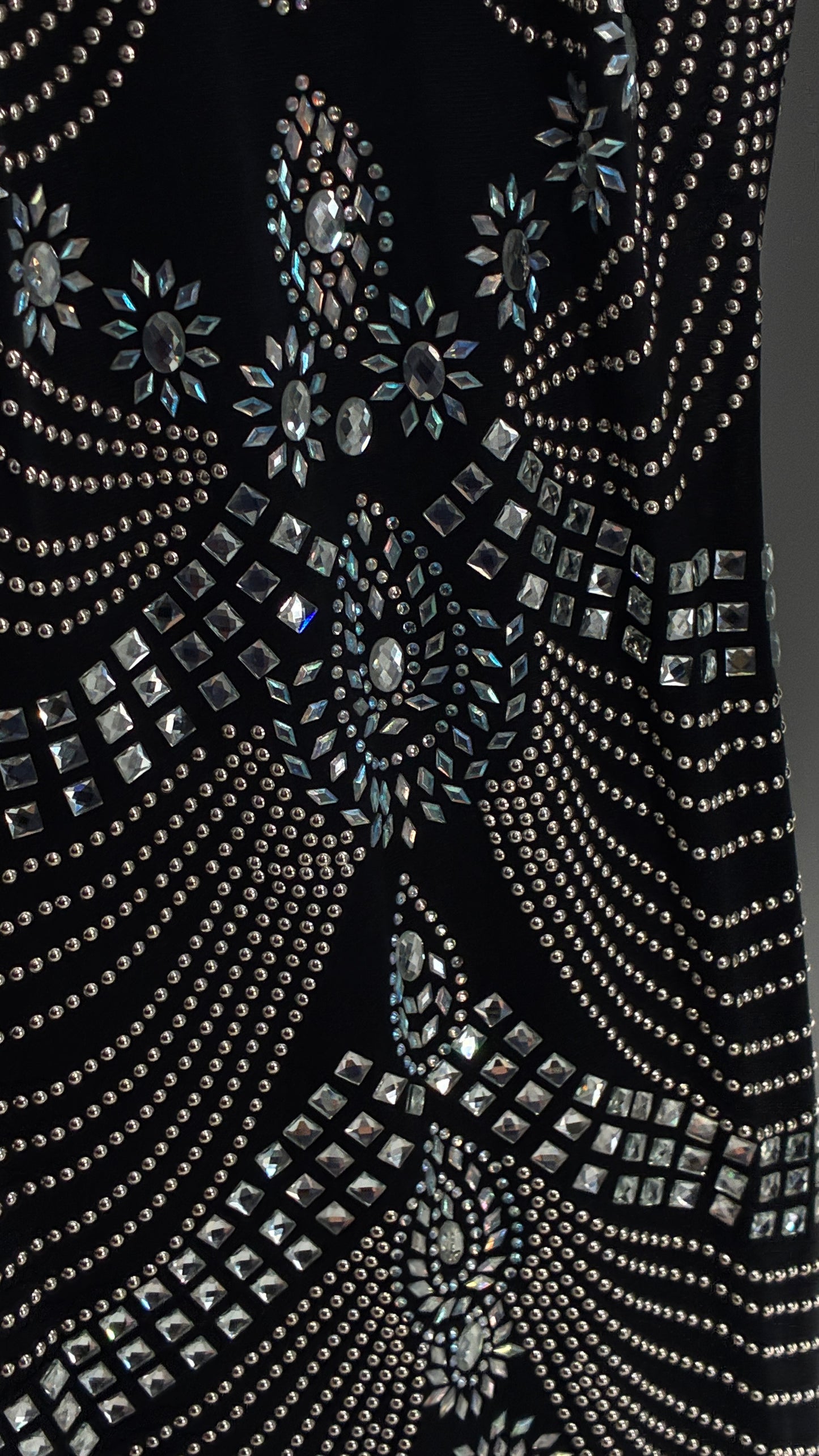 Black Bedazzled Mini Dress with Cut Out Details Covered in Gems (Small)