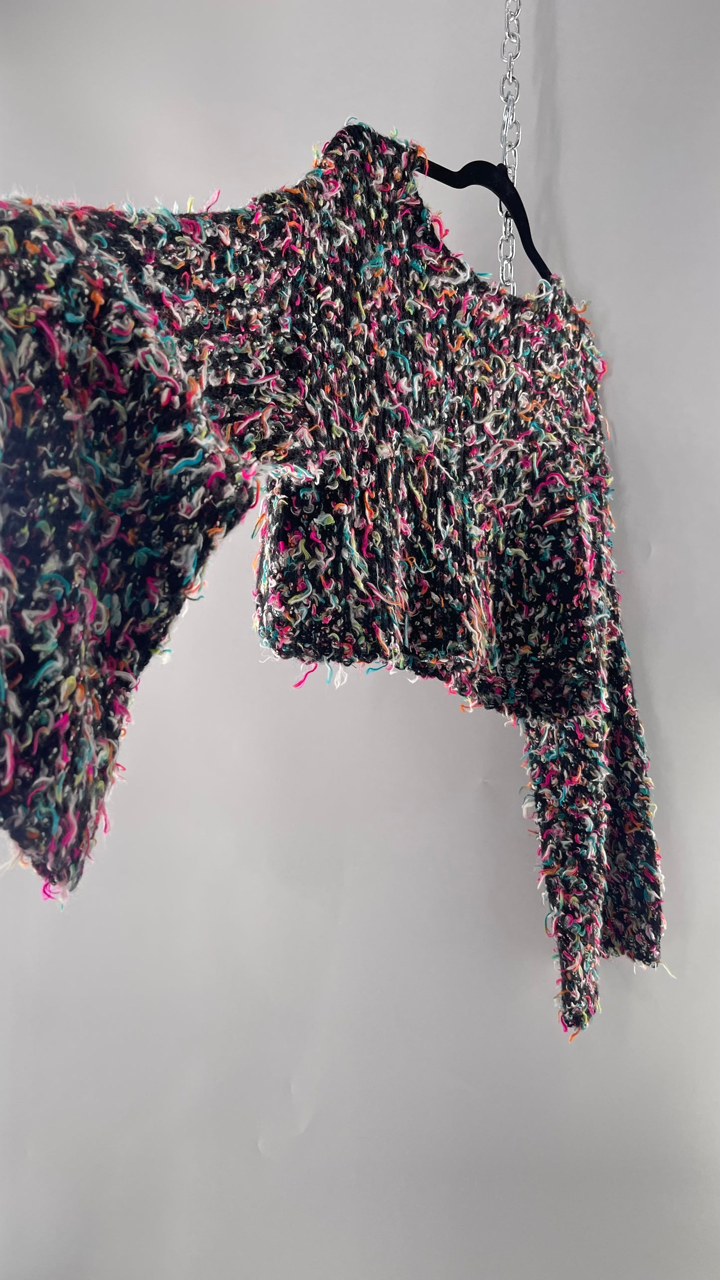 Urban Outfitters Shaggy Black Cropped Sweater with Colorful Threads (Medium)