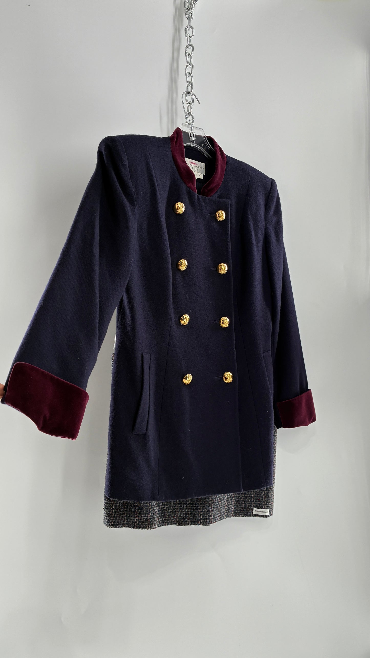 Vintage Suit Set with Bell Boy Style Double Breasted Wool, Velour Cuff Jacket and Upcycled Mini Skirt (6P)
