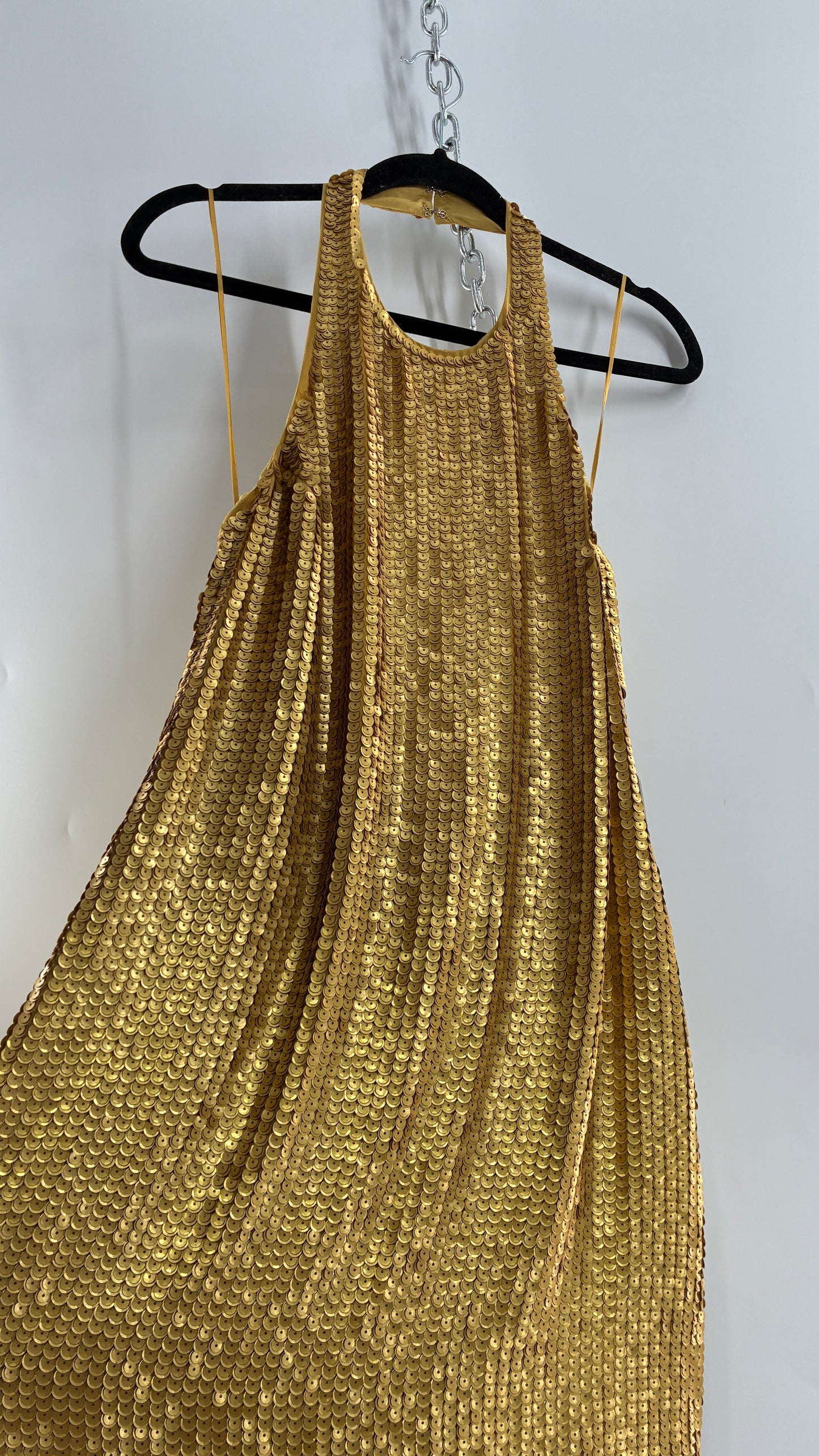 Deadstock Vintage EXPRESS Sequin Beaded Halter Mini Dress with Low Backless Detail (Medium)