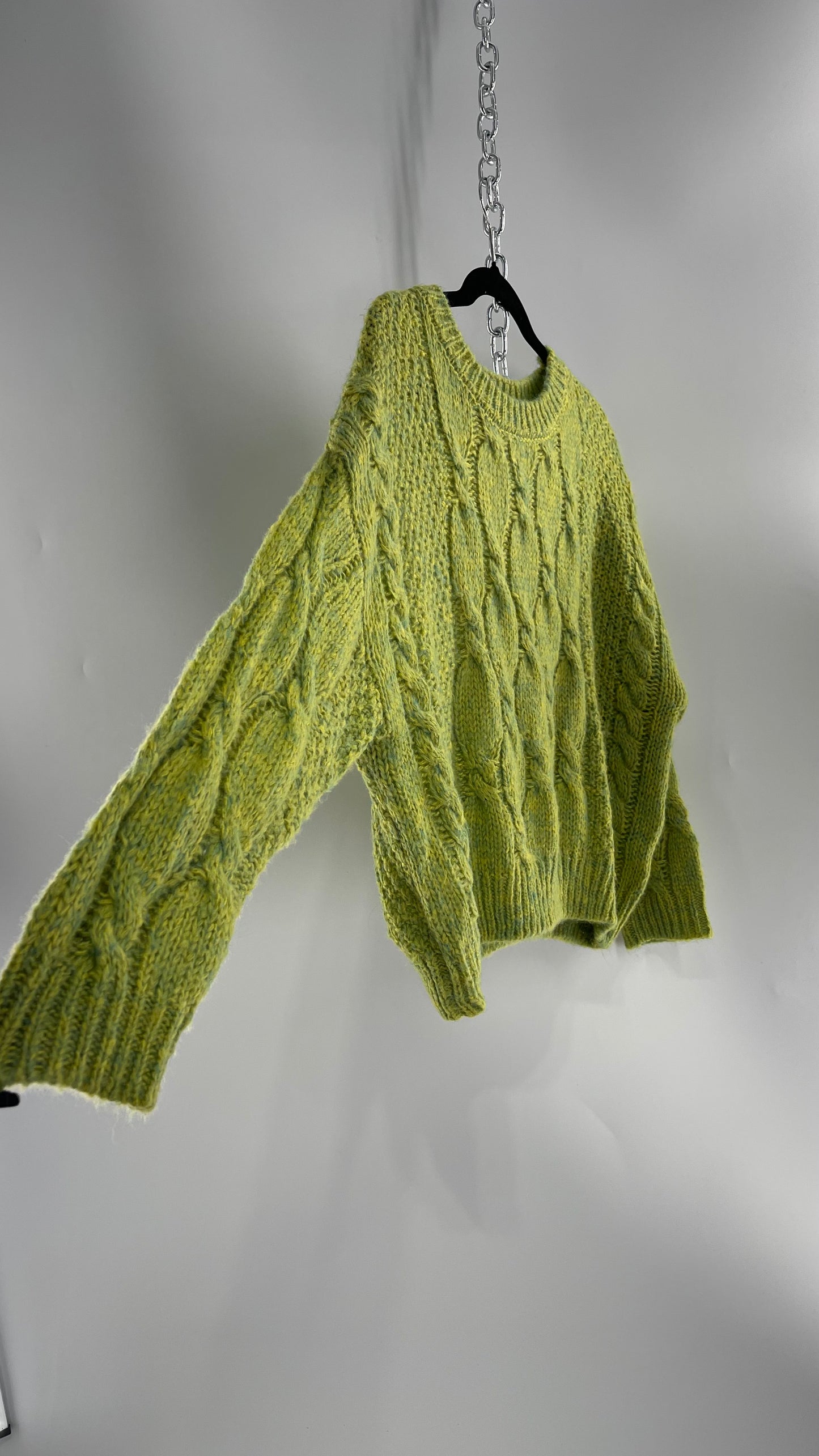 JOA Lime Green/Yellow Cableknit Sweater (S)