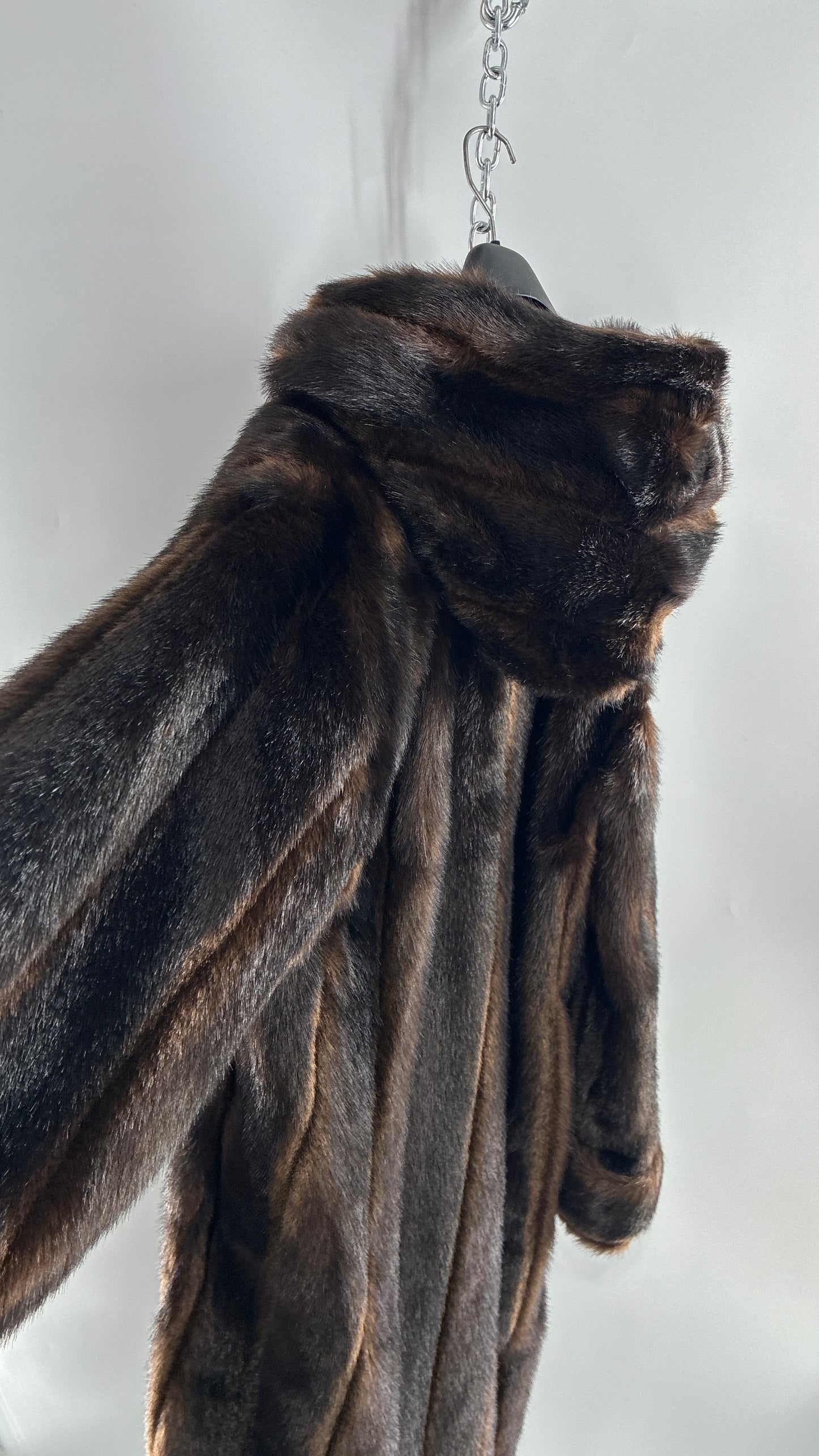 Vintage TALLY HO Hooded and Paneled, Vegan Fur Full Length Coat (Medium)