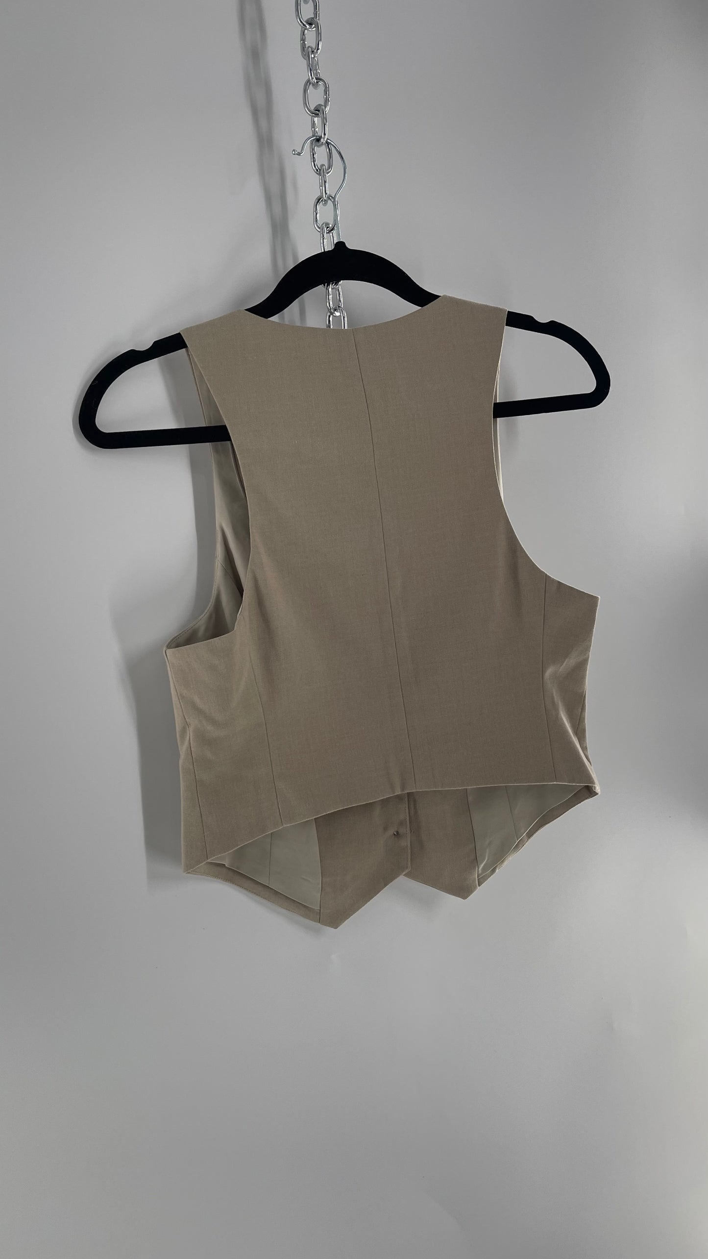 Urban Outfitters Vintage Upcycled Tan\Grey Cropped Vest Top (Medium)