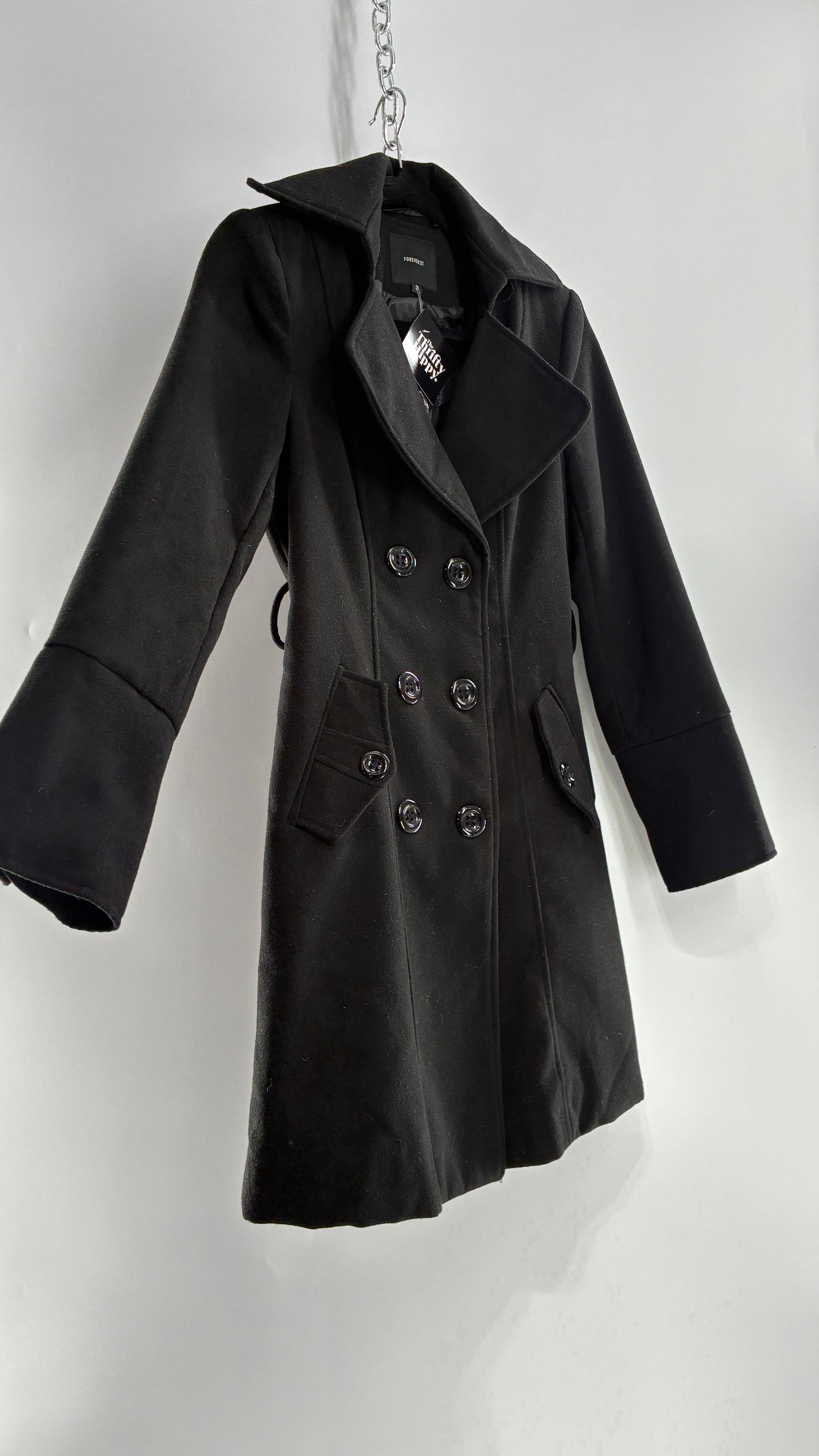 Vintage Black Double Breasted Button Coat with Button Bag (Small)