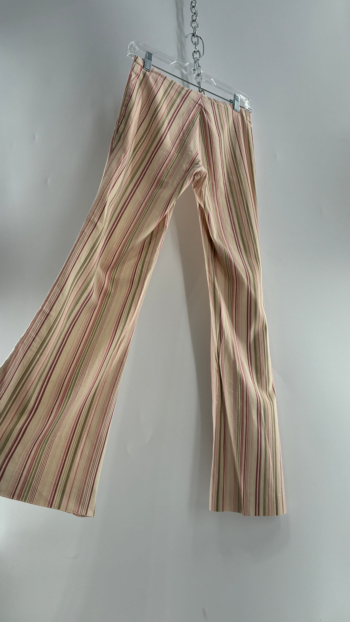 Rare Vintage TARK ‘1 Ultra Low Rise Pink and Green Striped Kick Flares