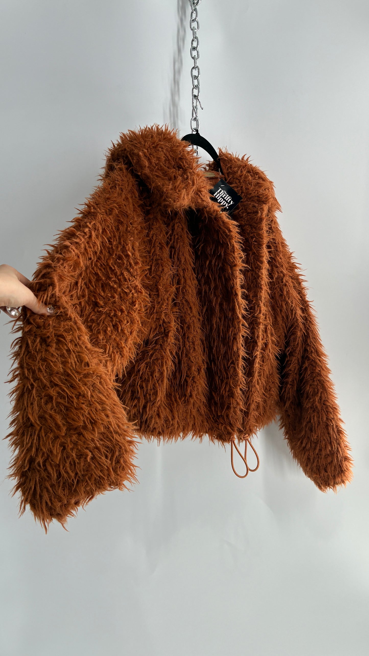 Free People Shaggy Hooded Bomber Style Jacket (Large)