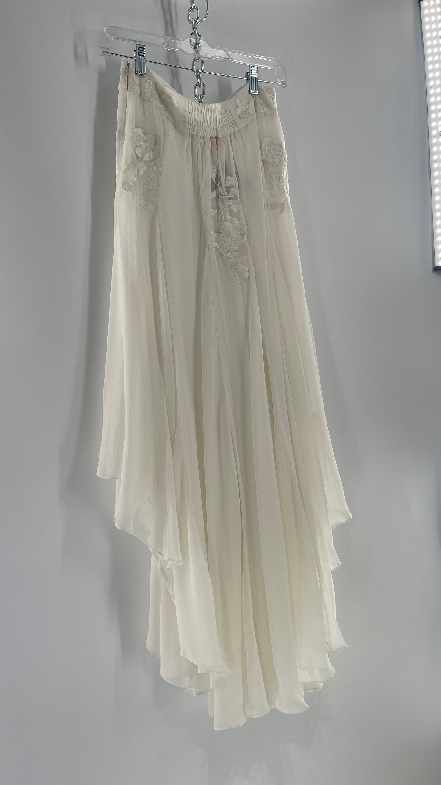ROCOCO SAND White Hankerchief Hem Skirt with Embroidered Waistline (Medium)