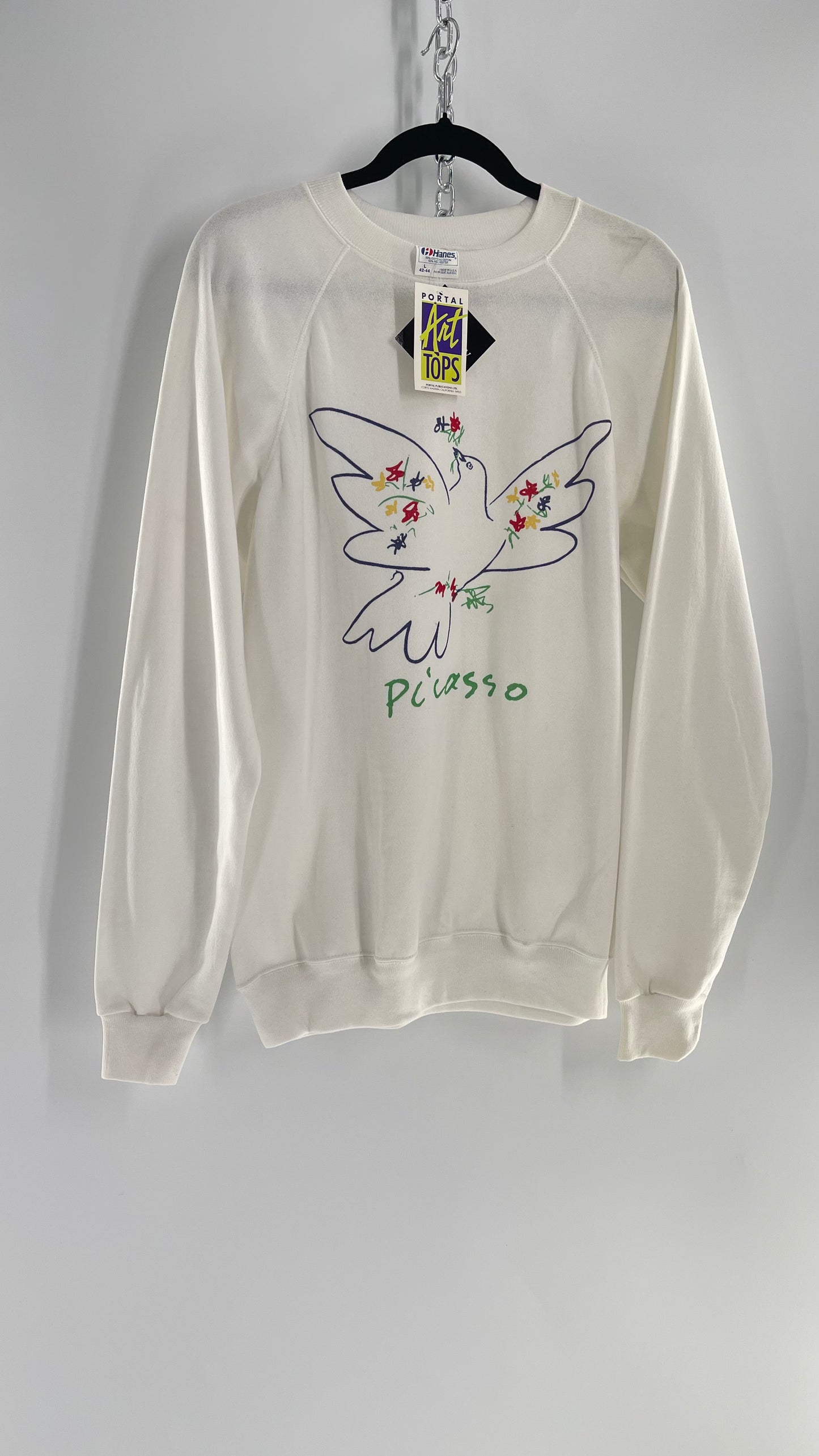 Deadstock Vintage Picasso Dove Doodle Crewneck Portal Art Tops Tag (Large)