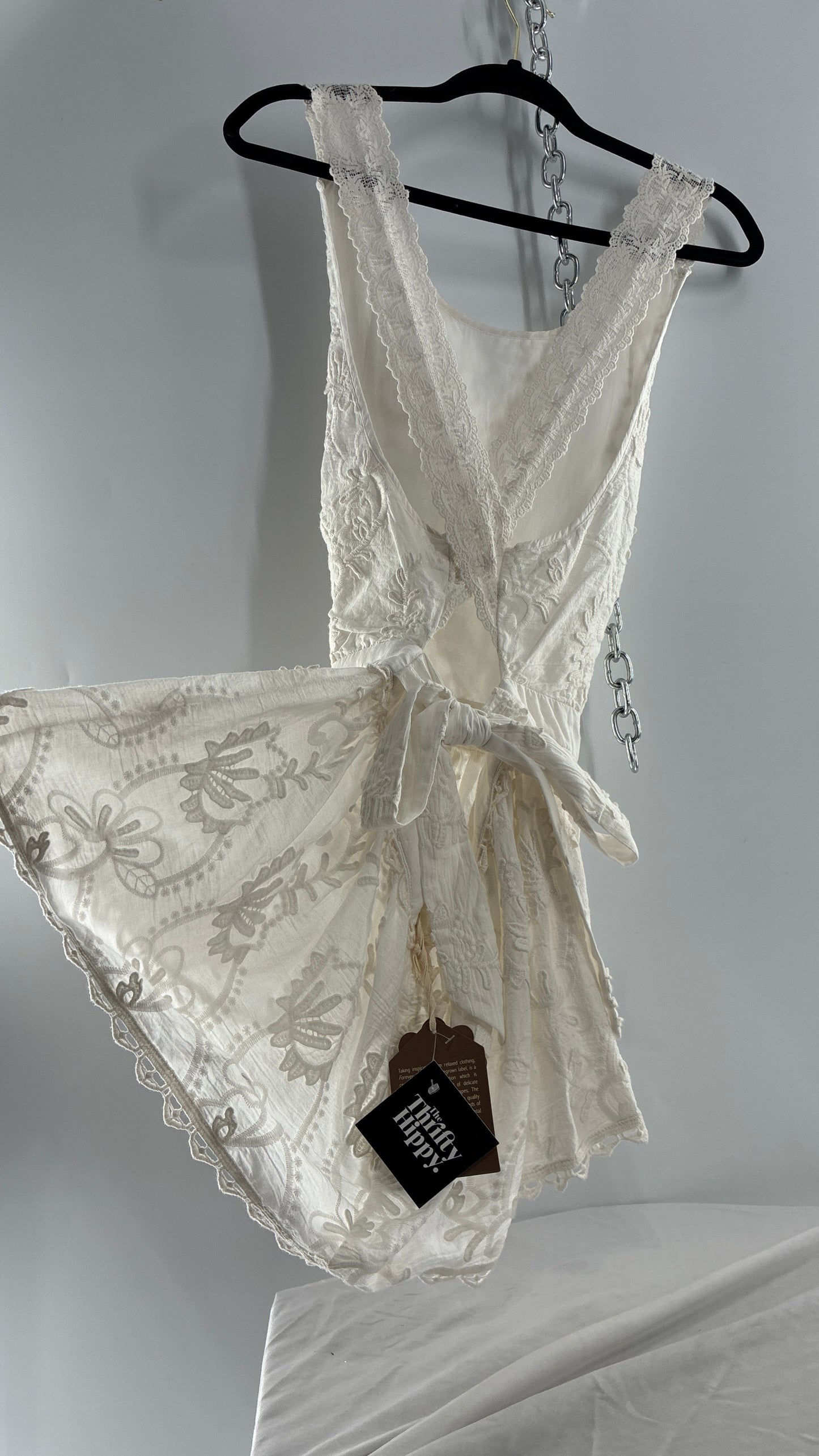 Forever That Girl Anthropologie White Apron Style Blouse with Low Open Back, Tie Detail, and Tags Attached (6)