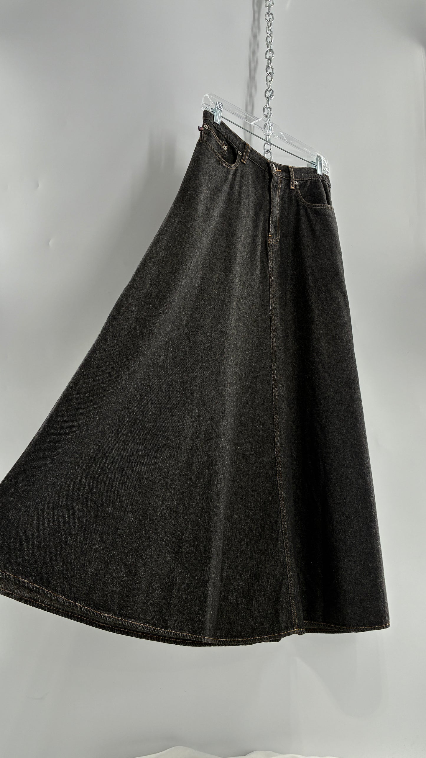 Vintage Ralph Lauren 100% Cotton Dark Wash Denim Full Length Skirt (6)