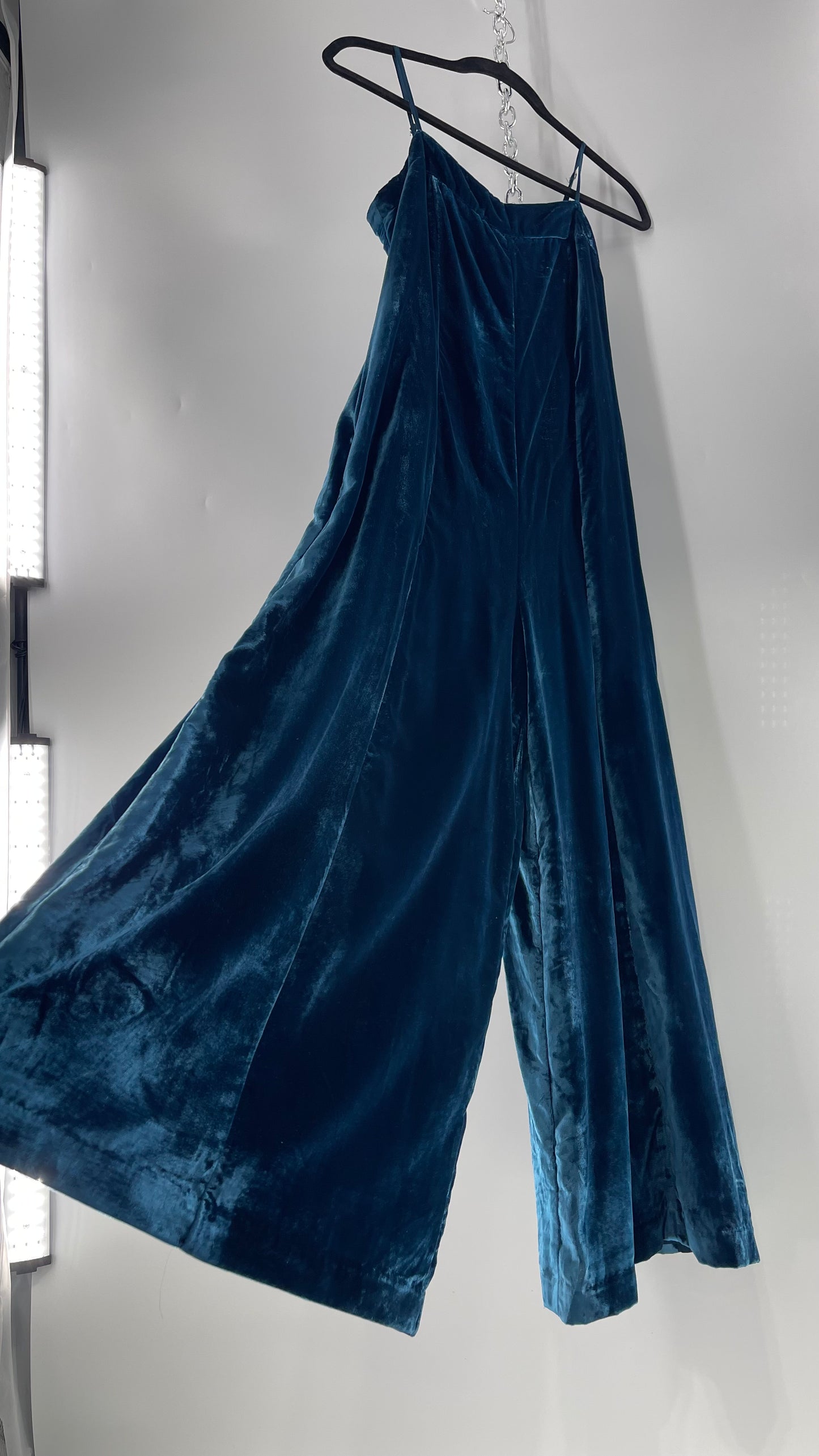 Anthropologie Blue Velvet Velour Wide Leg Jumpsuit (2)