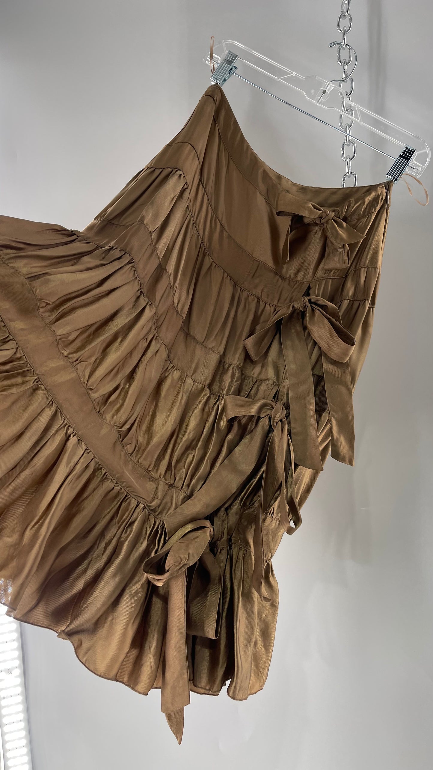 Ysatis Greece Bronze Metallic Fabric Skirt with Dainty Feminine Bow Detailing on Side (1)