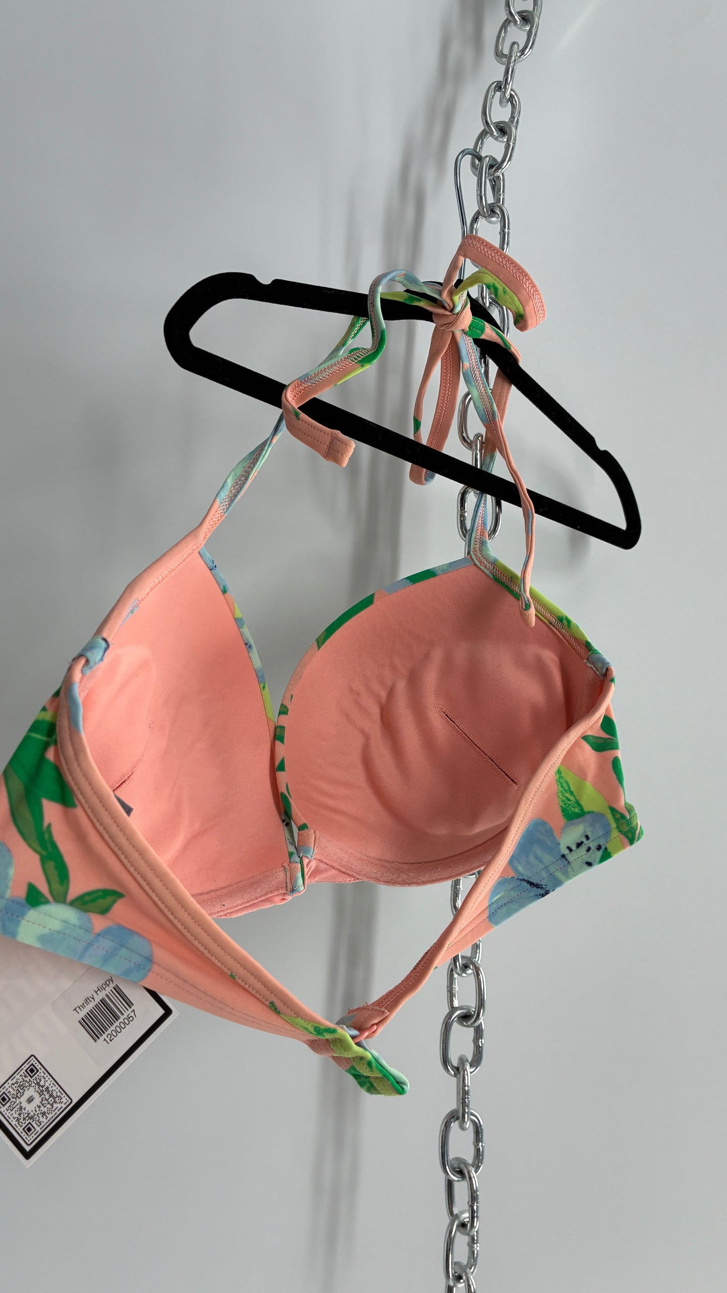 AERIE Peach Underwire Halter Bikini Top with Tropical Florals (34C)