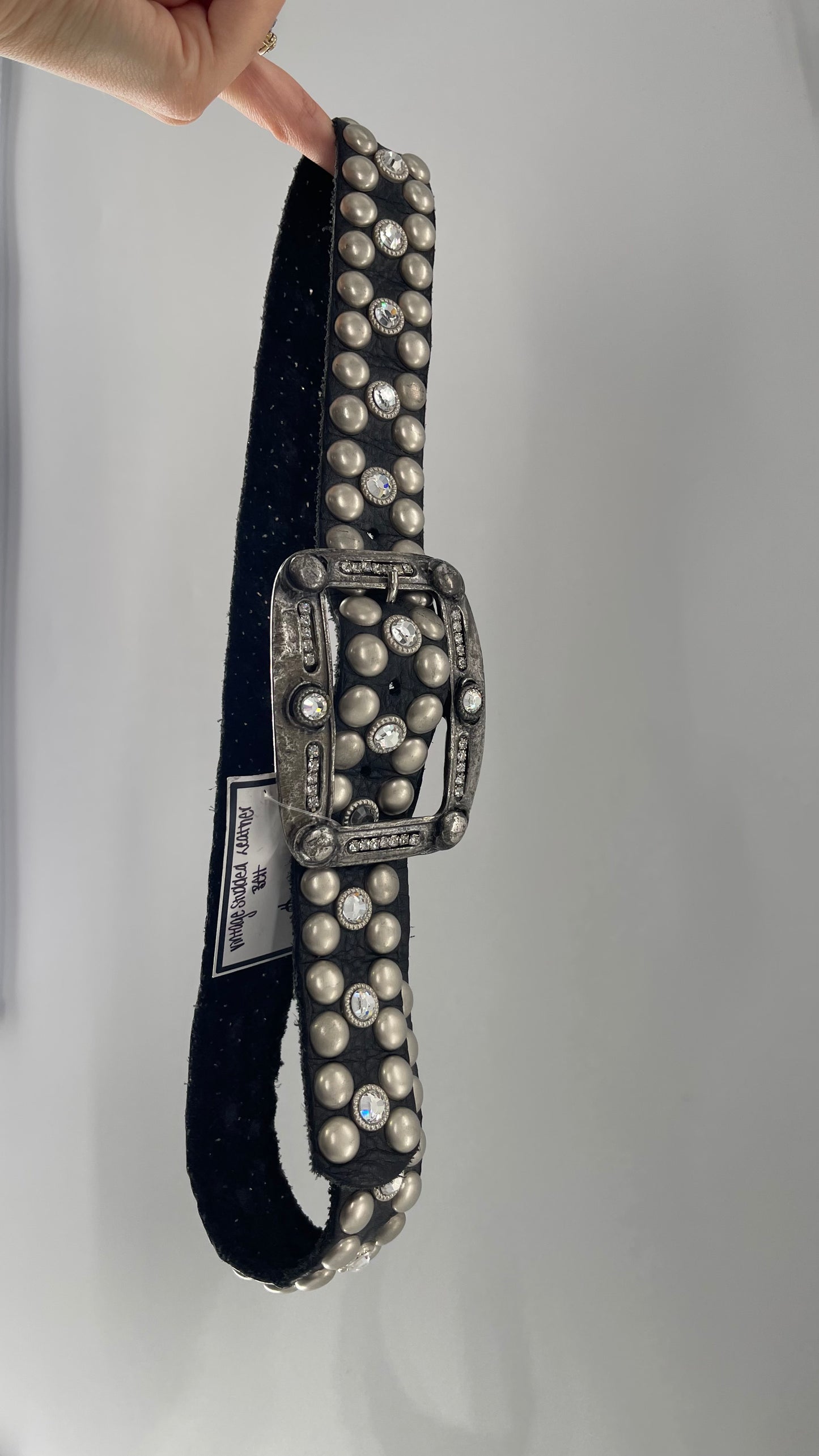 Vintage NEW Swarovski Crystal Iconic Cowboy Belt with Studded Leather Detailing (Small)