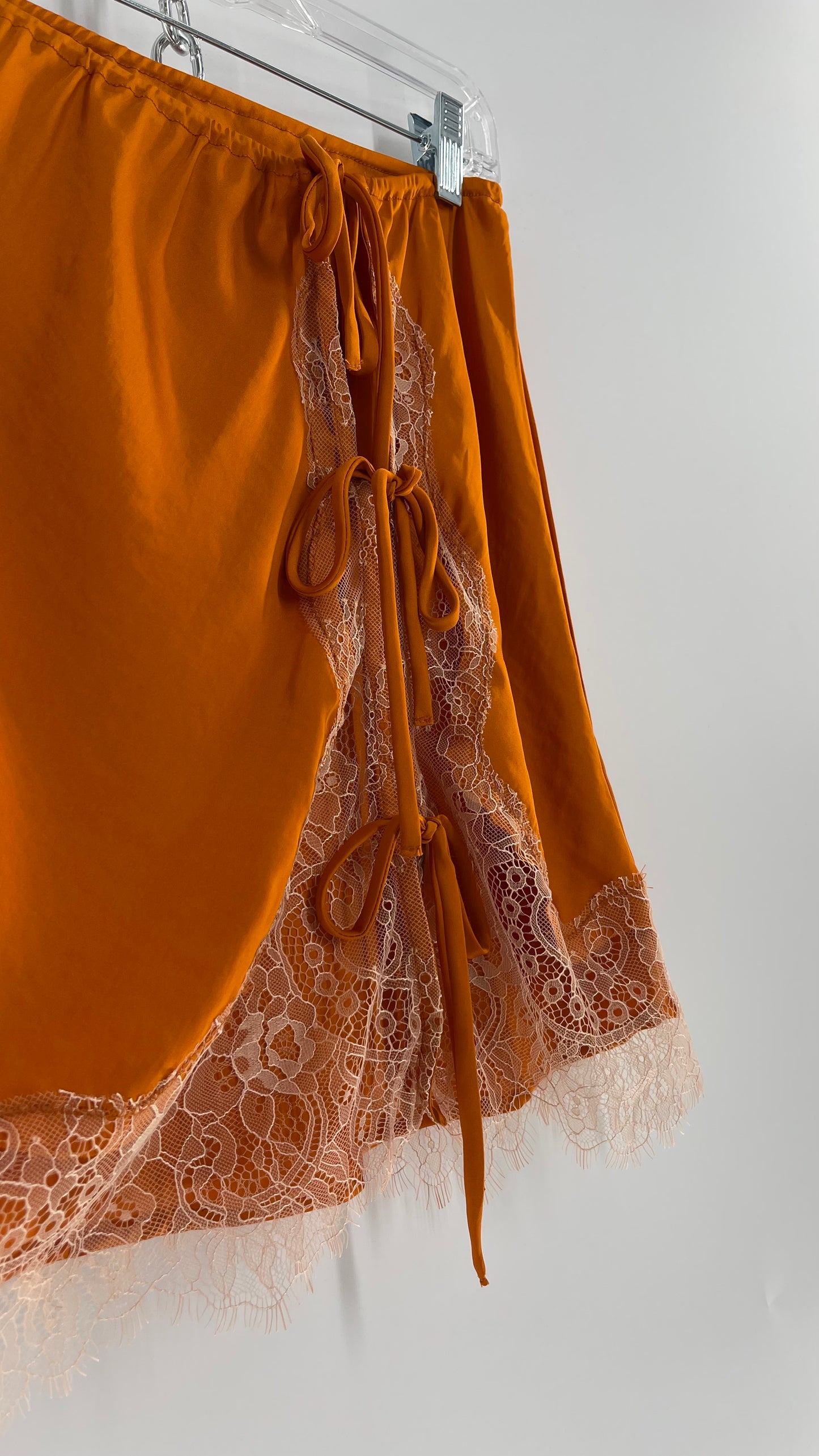 Free People Orange Lace Trim Silky Mini Skirt (Medium)