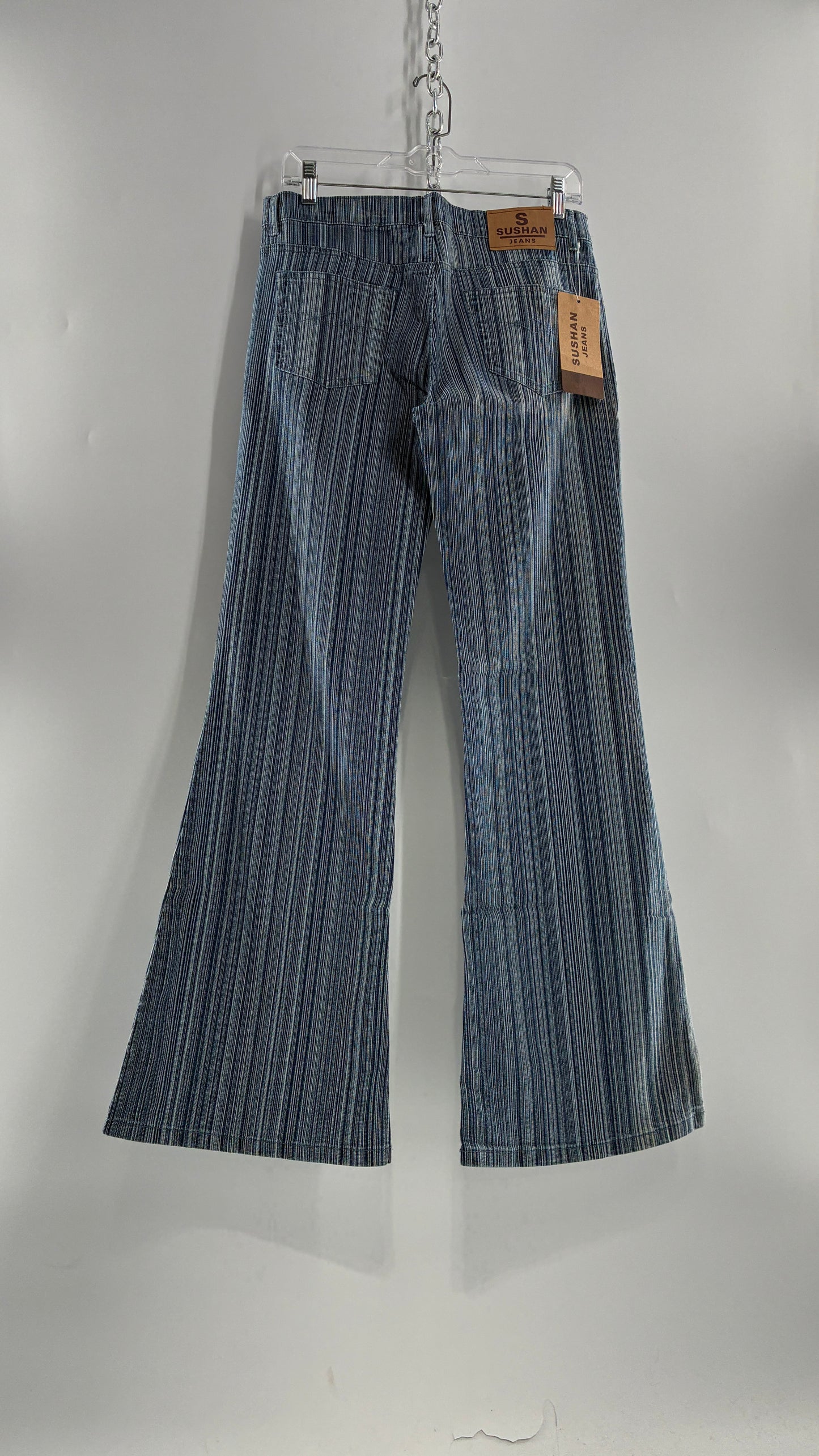 Deadstock Vintage SUSHAN Striped Denim Kickflares (XL)