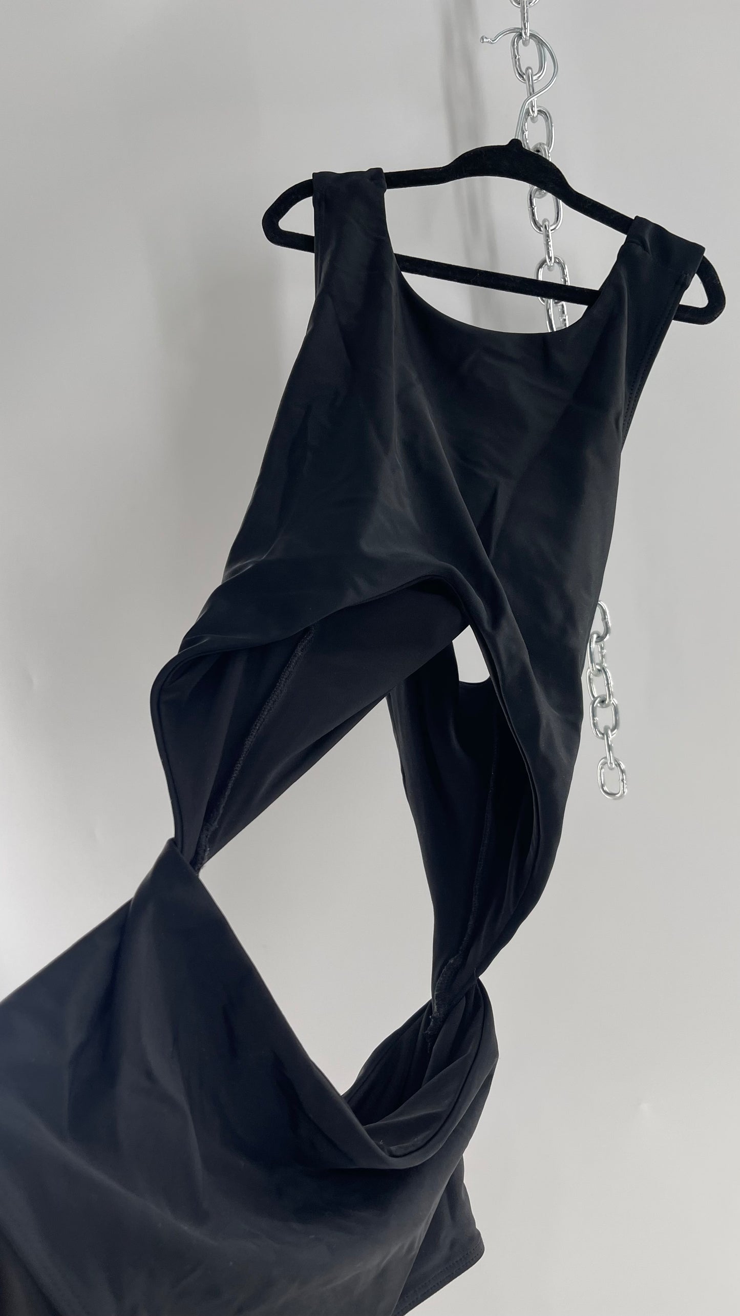 Lolli Swim Black Swimsuit with High Neck, Cross Over Back and Cut Outs (Medium)