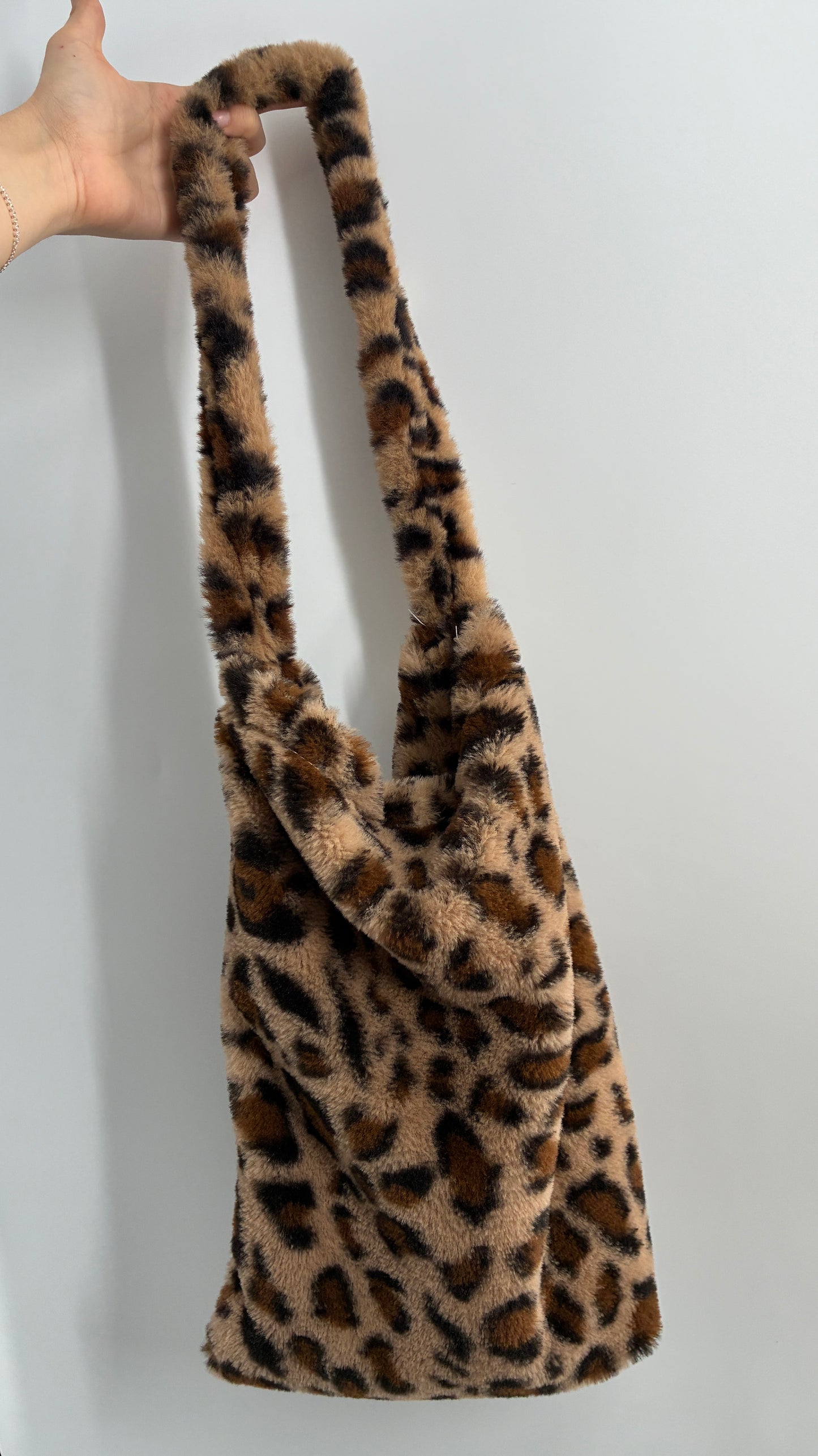 Fuzzy Cheetah Shoulder Tote