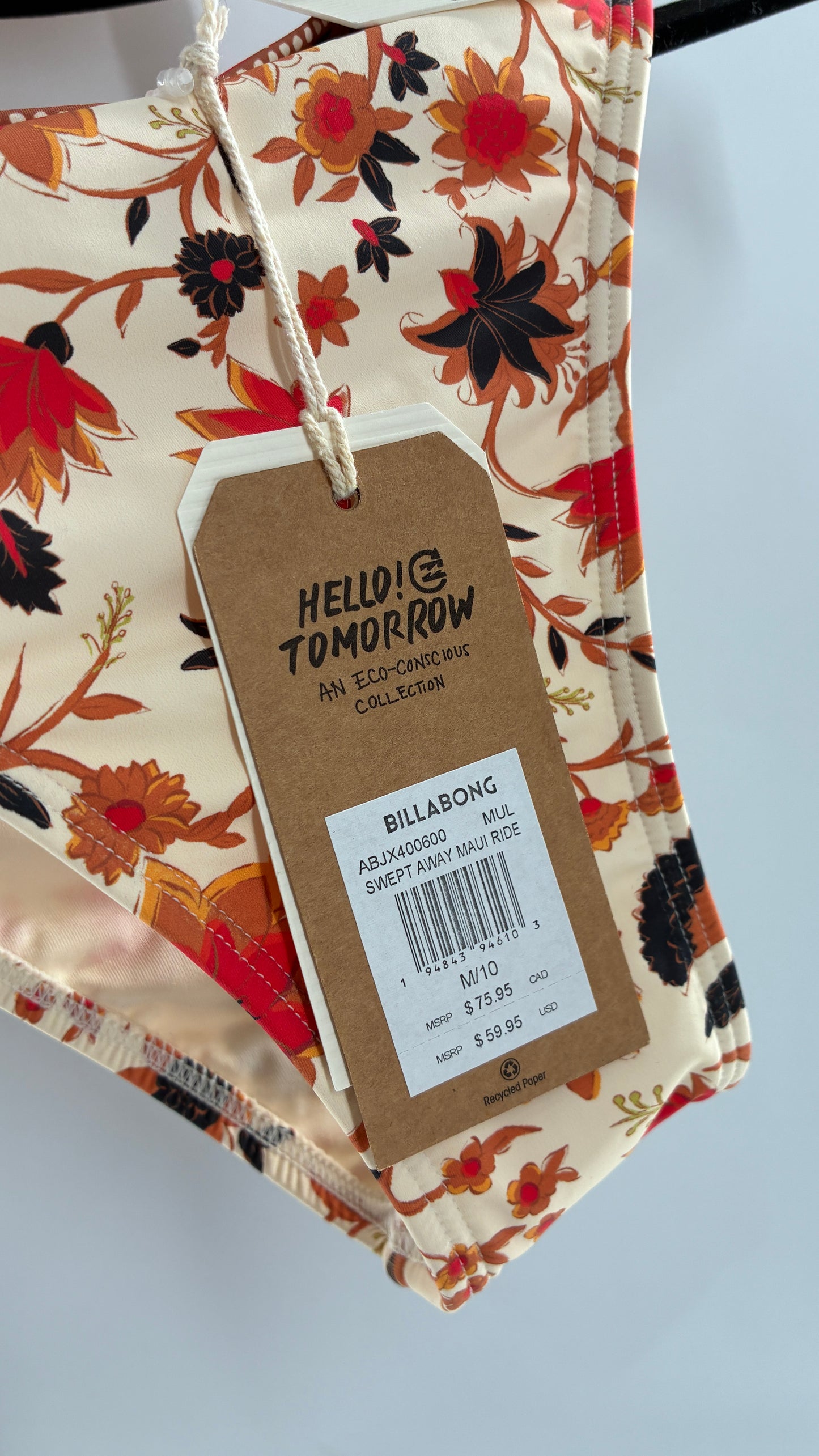 BILLABONG Orange Florals Swimsuit with Tags Attached (Medium)