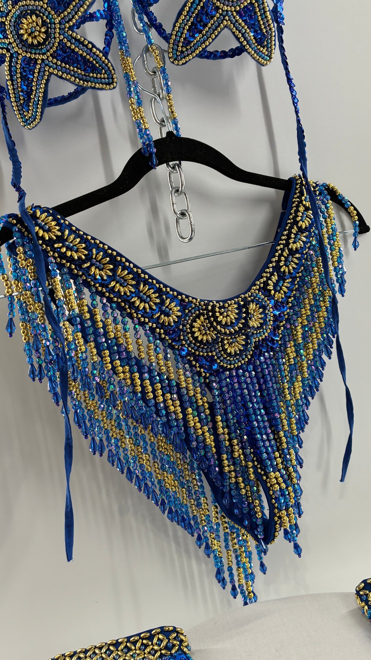 Vintage Royal Blue and Gold Beaded Belly Dancing Set