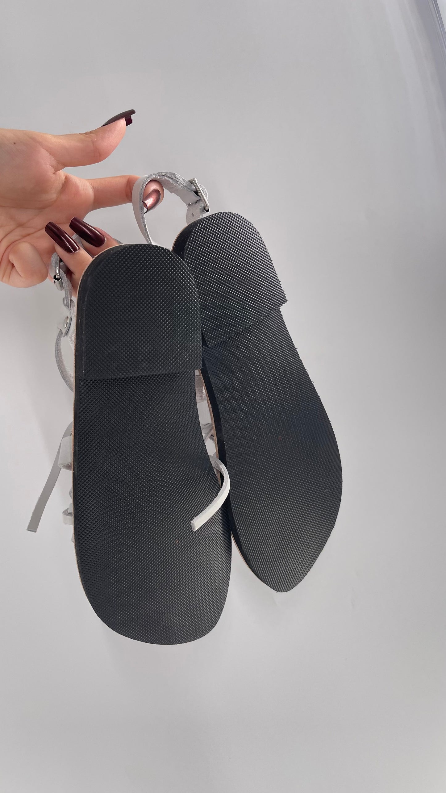 Free People Light Gray Willow Wrap Sandals with Studs (37)