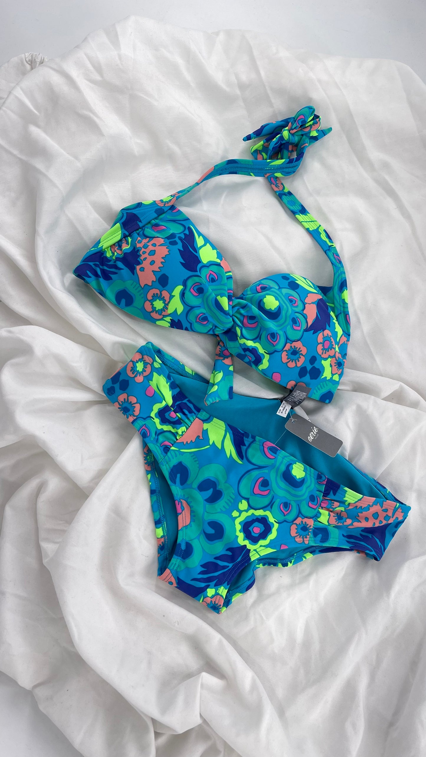 AERIE Blue Paisley Swim Set with Tags Attached (M Top S Bottoms)