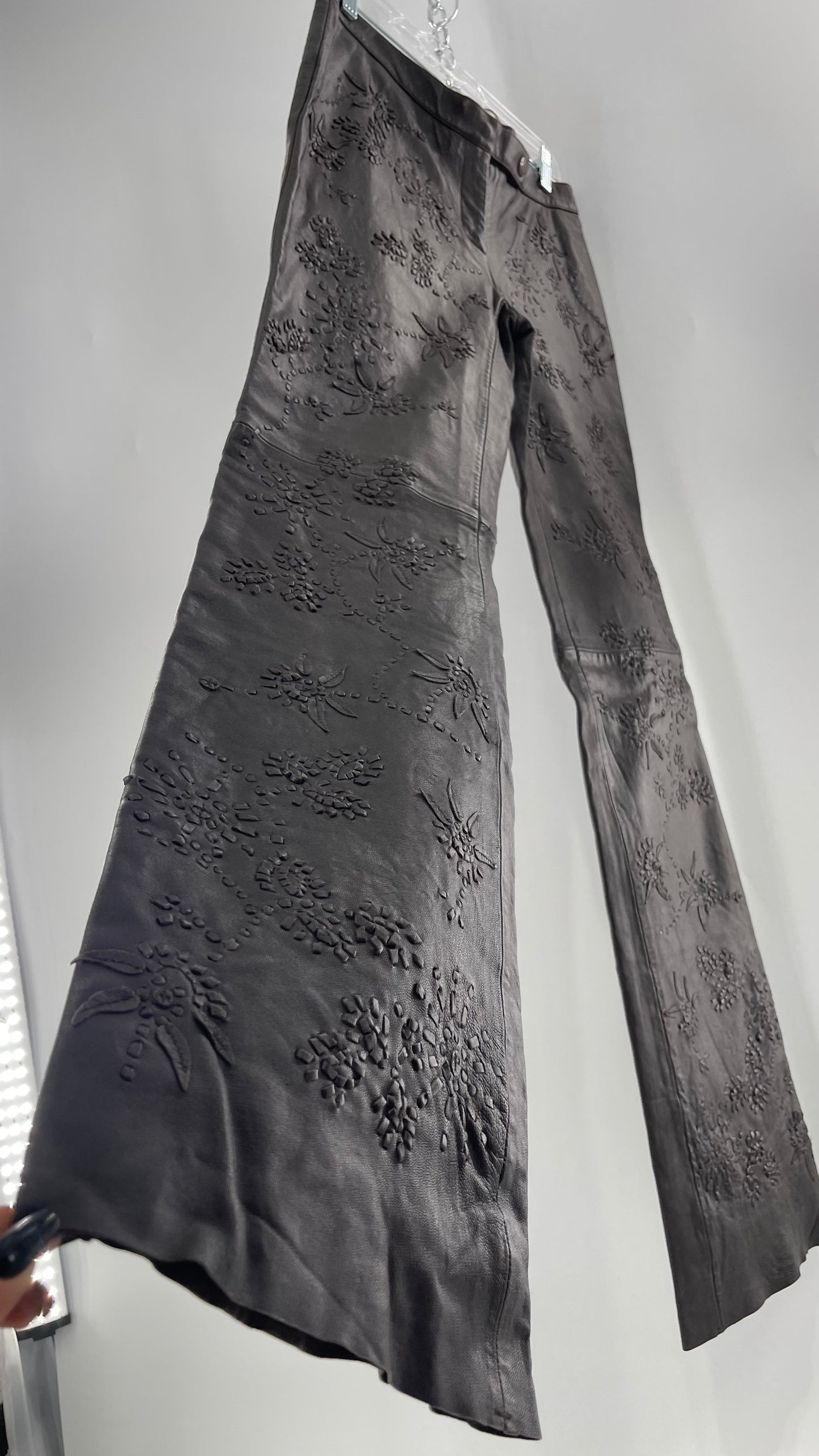 Moschino Brown Leather Embroidered Pants (10) ***WITH TAGS***