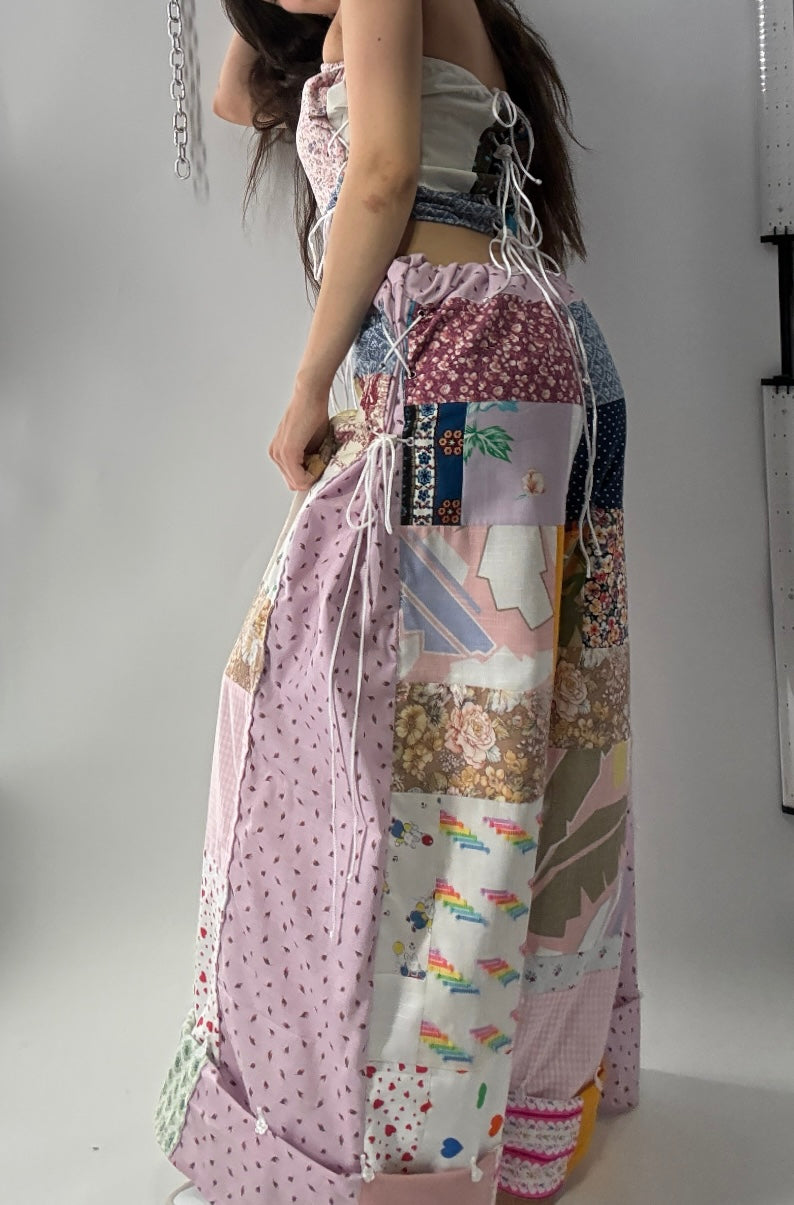 Vintage Handmade Patchwork Picnic Princess 2 Piece Set (XS-XL One Size)