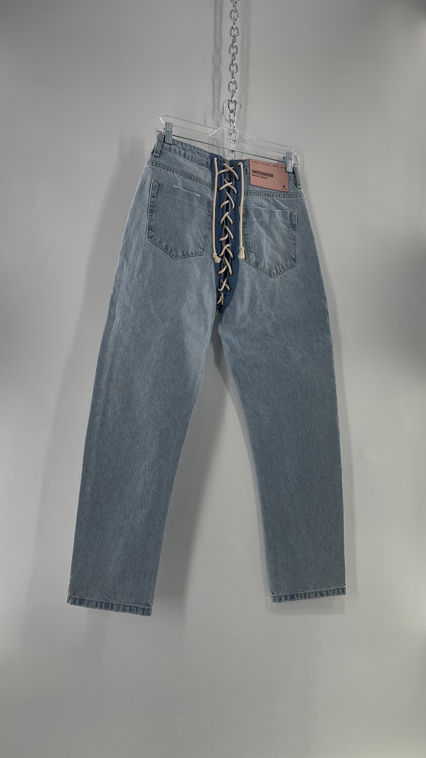One Teaspoon Best Blue Lace Bandit Jeans Lace Up Detail on Front and Back (24)