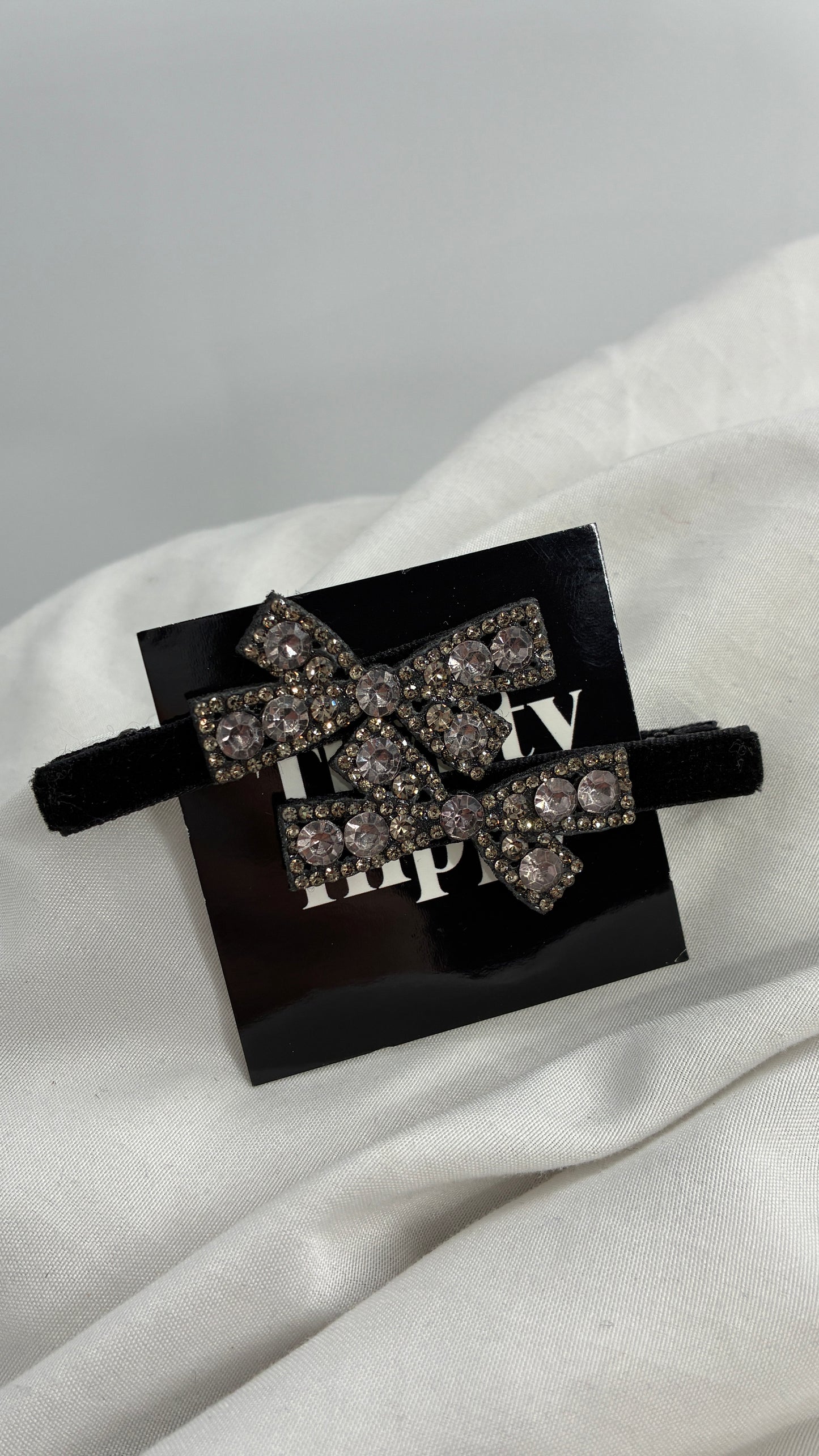 Black Velour Bow Rhinestone Hair Clips