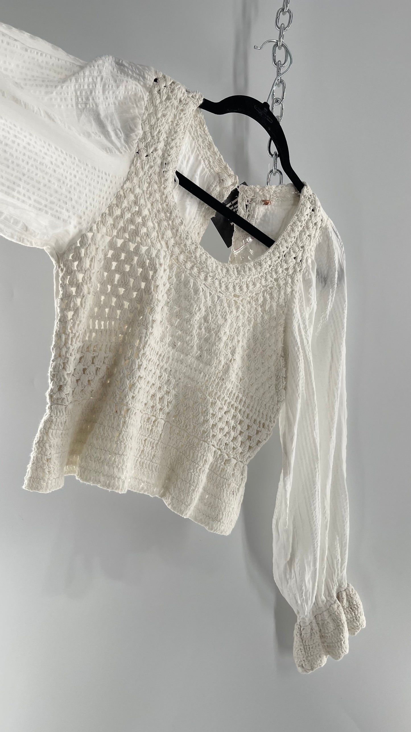 Free People White Crochet “Megan” Top (Large)