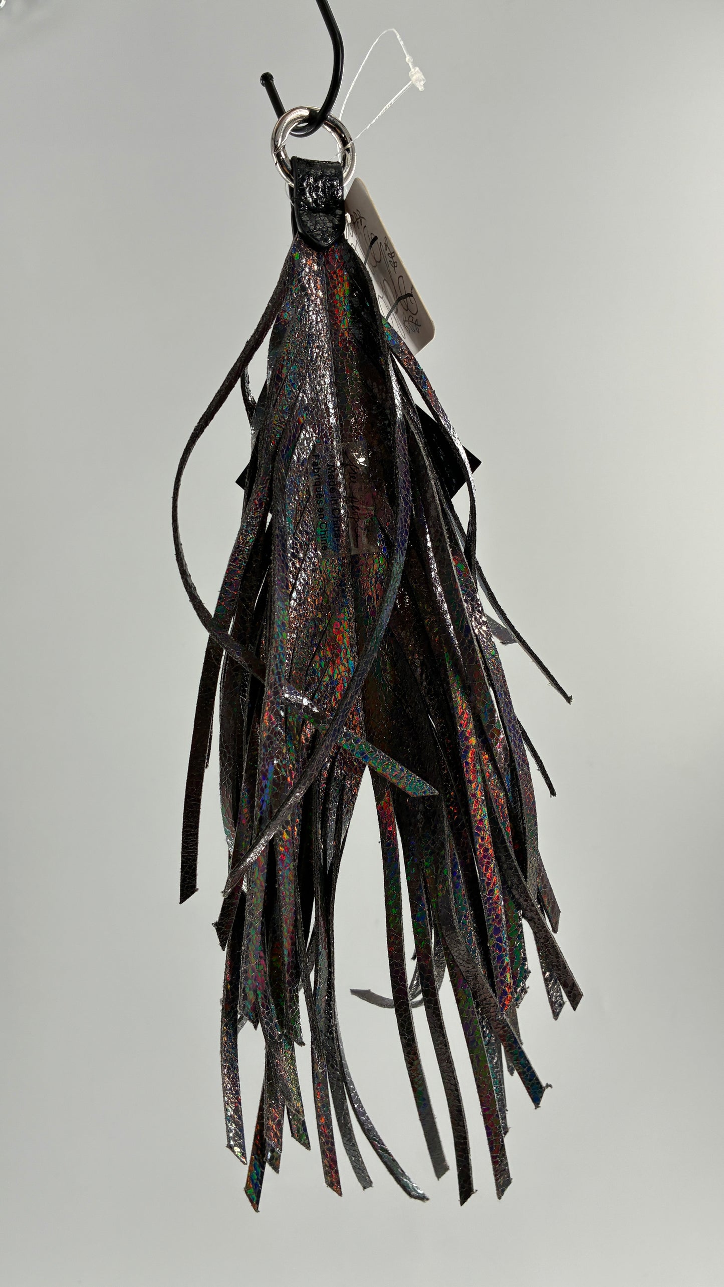 Free People Iridescent Silver Leather Feather Keychain Ring with Tags Attached
