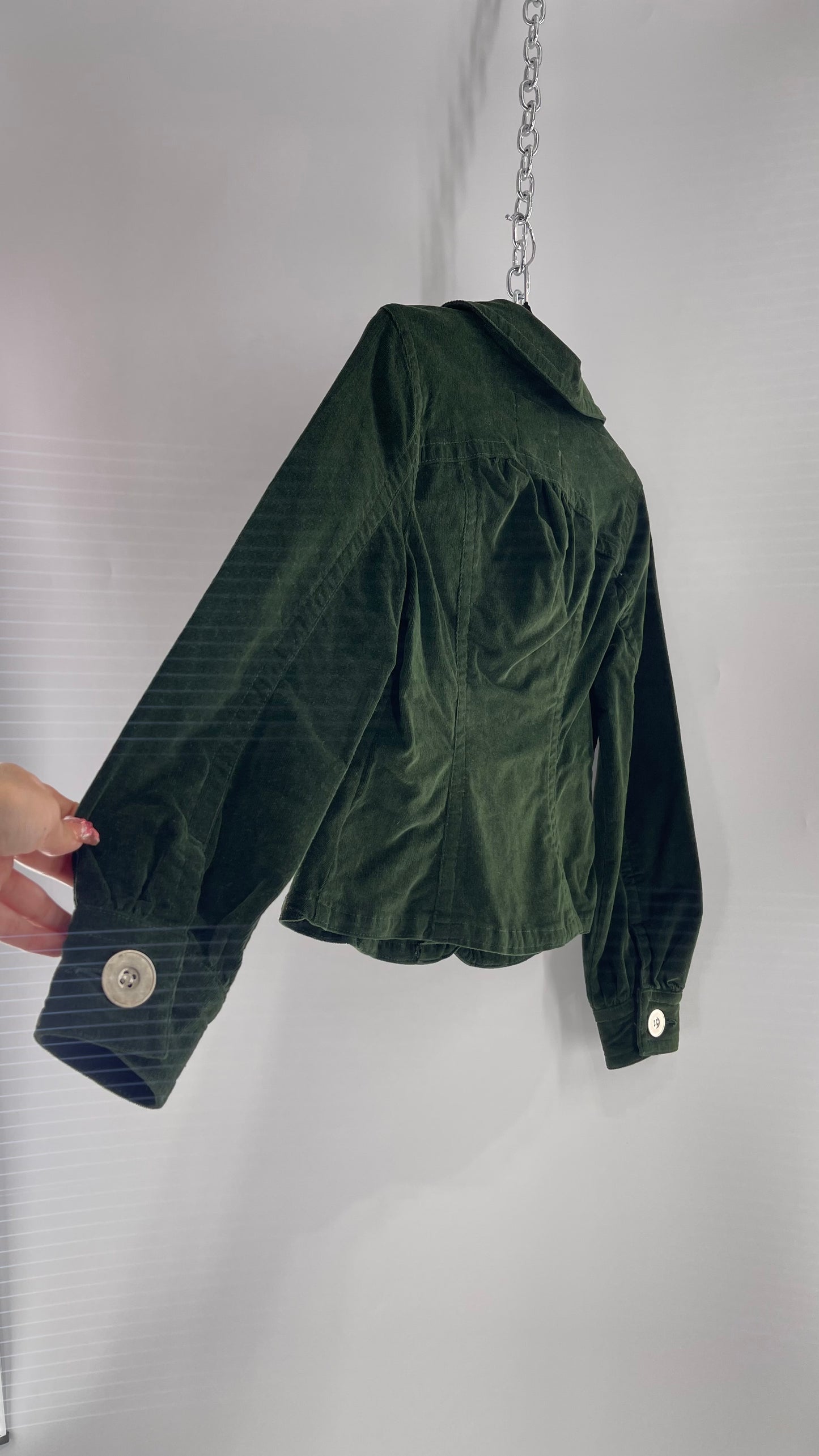 Deadstock VINTAGE 1990s Live a Little Green Corduroy Blazer Jacket with Tags Attached (Petite Medium)