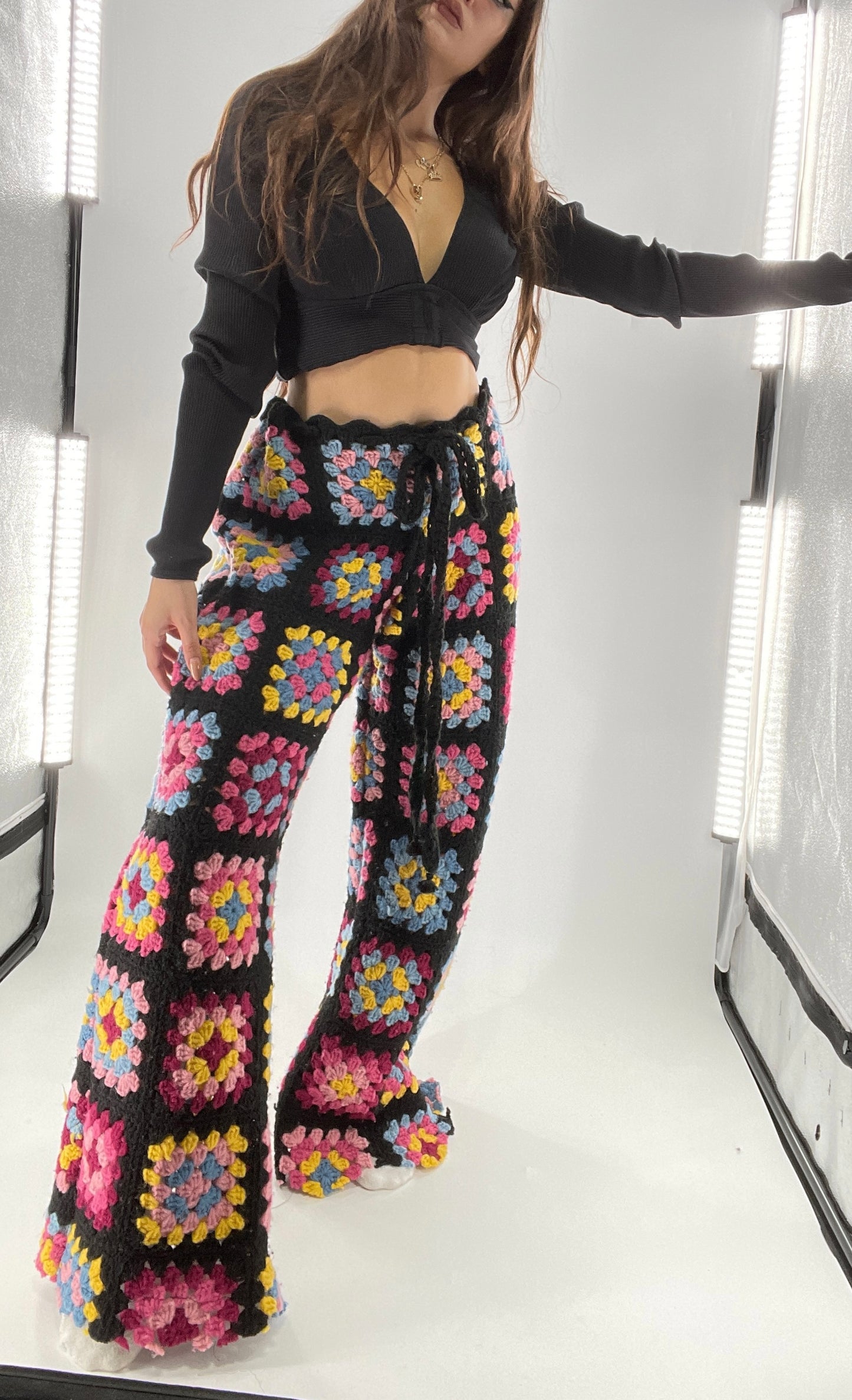 CUSTOM Handmade Granny Square High Contrast Lounge Pants (XS/S/M/L)