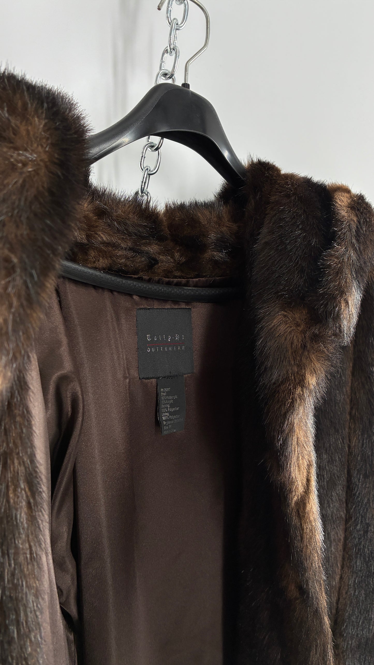 Vintage TALLY HO Hooded and Paneled, Vegan Fur Full Length Coat (Medium)
