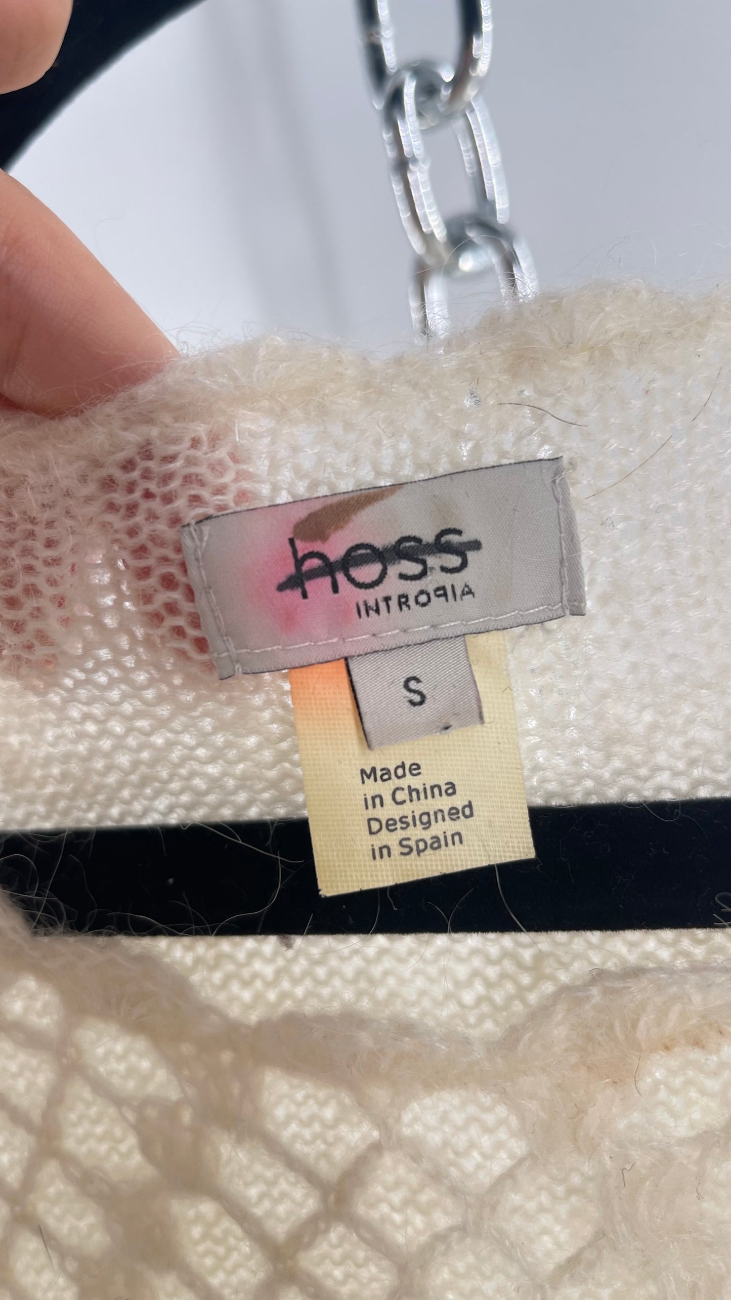hoss intropia Cream Off White Knit Slouchy Sweater Vest with Netted Bust 30% Wool 25% Mohair Anthropologie (Small)