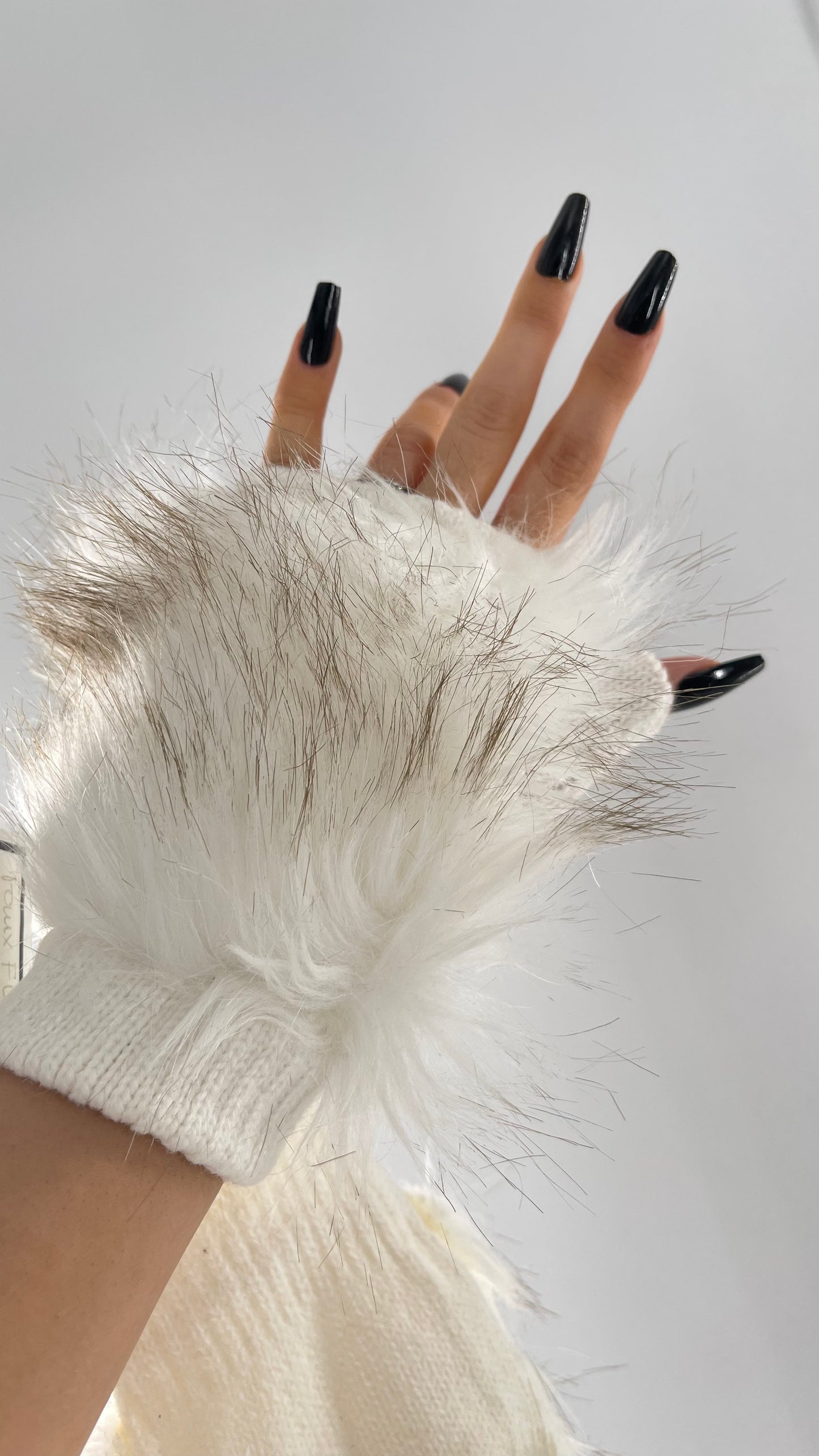 Anthropologie White Faux Fur Fingerless Gloves