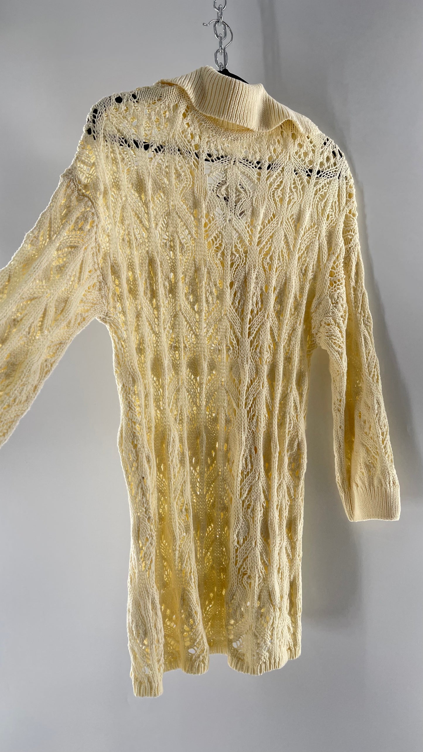 Free People Baby Yellow Comfy n Cozy Open Stitch Knit Sweater Dress (XS)