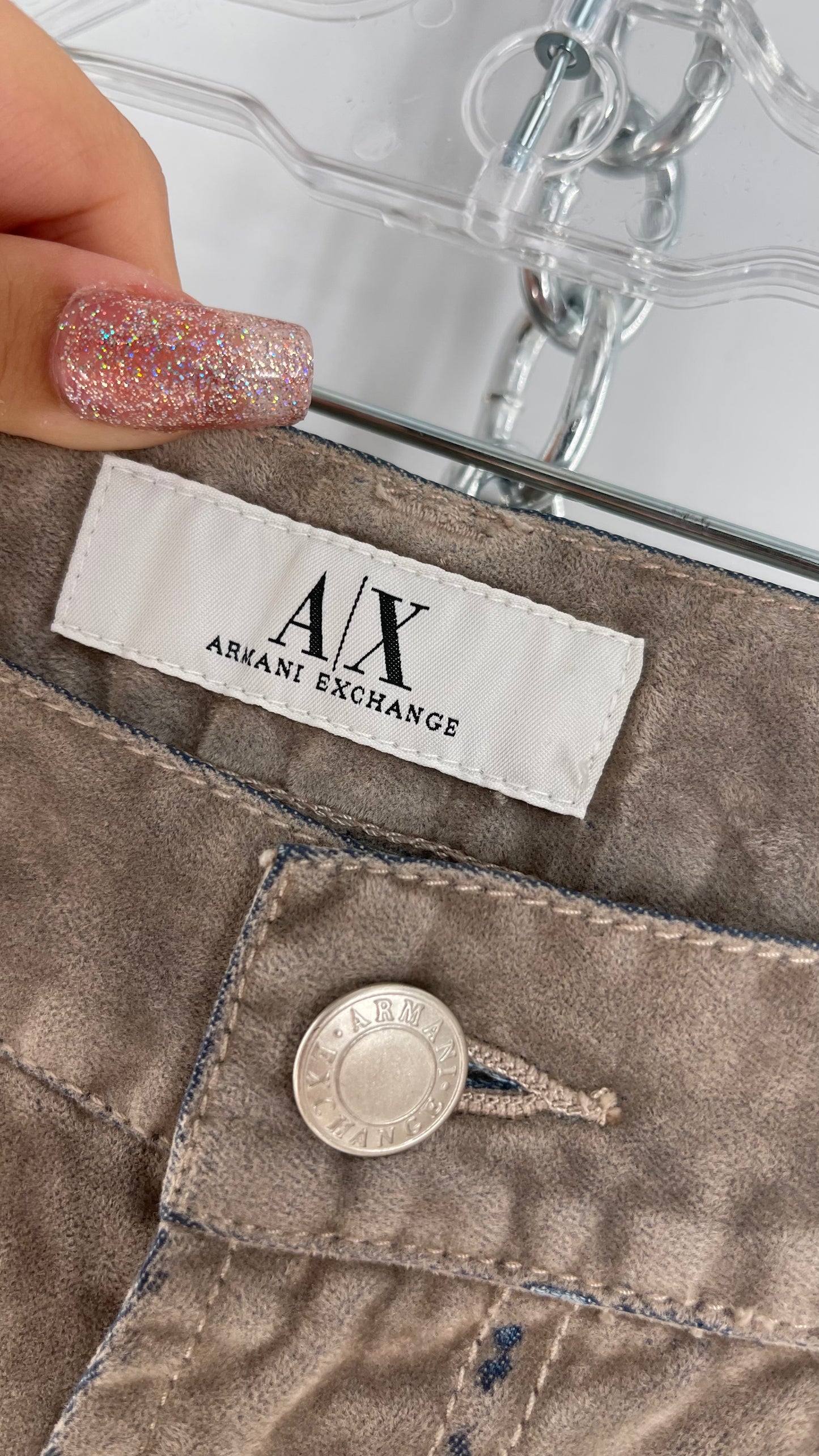 Armani Exchange Grey Velour Straight Legs with Denim Seam Details (Size 4)