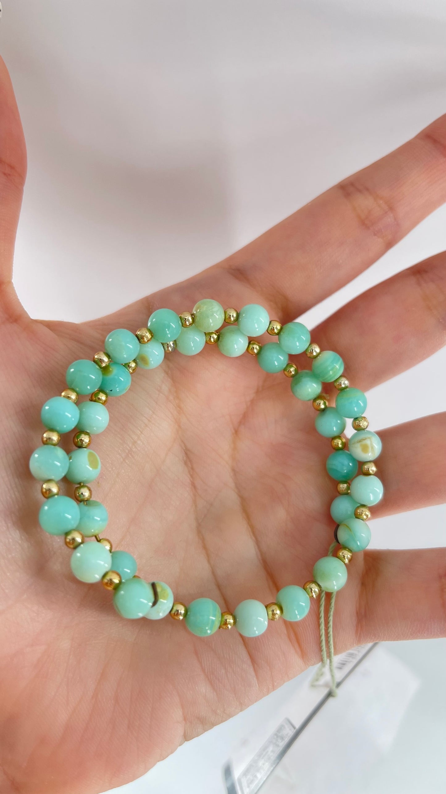 Vintage Blue Peruvian Opal Beads and Faux Gold Spacer Bangle