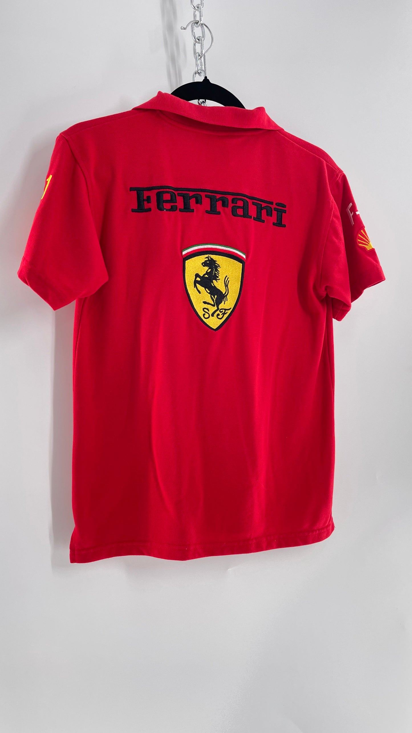 Vintage Red Ferrari Polo with Old School Logo Embroidery (S)