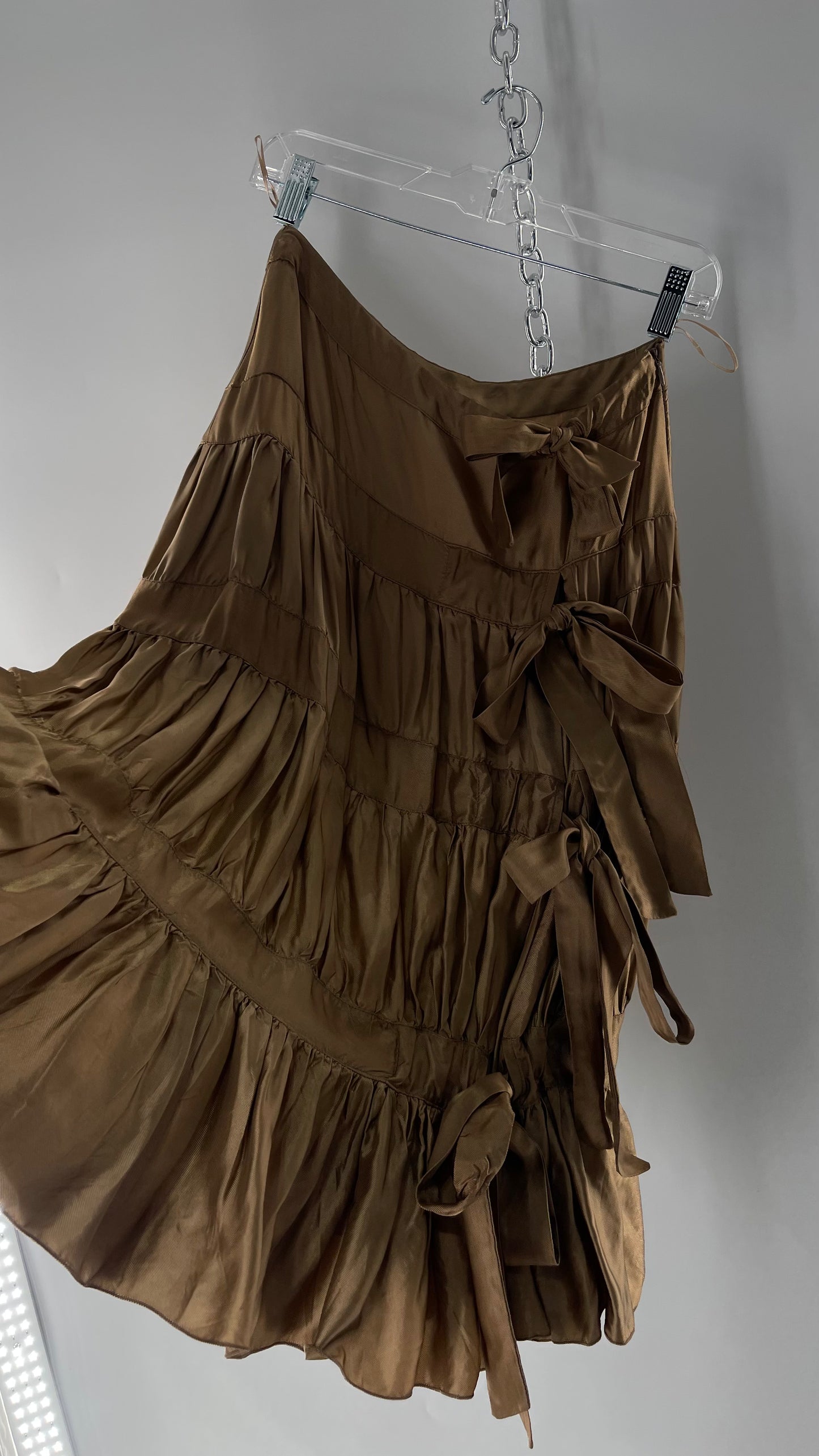 Ysatis Greece Bronze Metallic Fabric Skirt with Dainty Feminine Bow Detailing on Side (1)